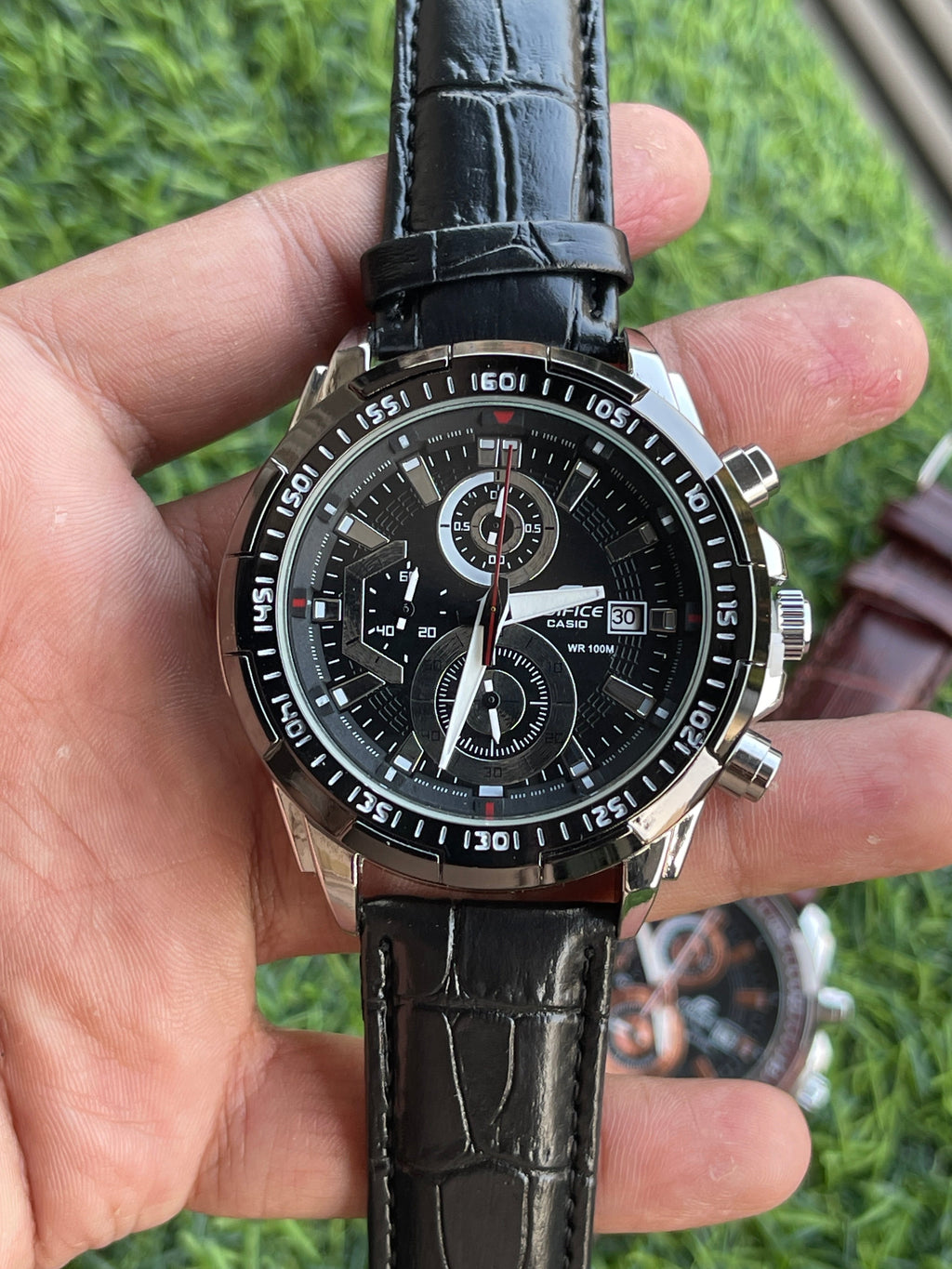RC Casiio Edifiice Chronograph – Black Dial Leather Edition