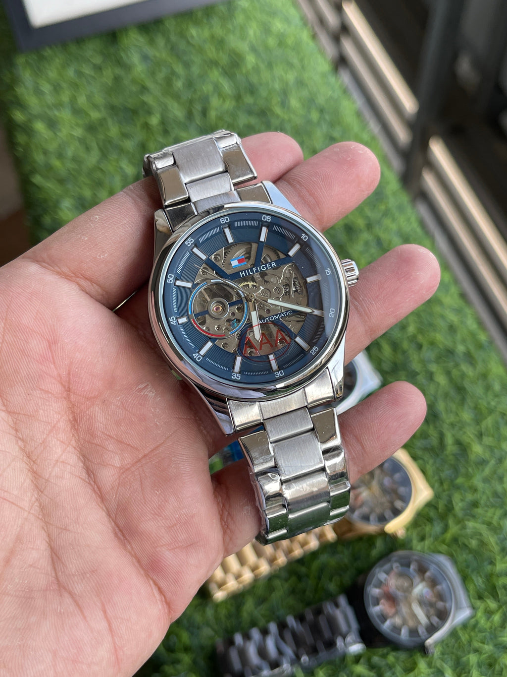 RC Tommy Automatic Skeleton Watch – Silver & Blue Edition