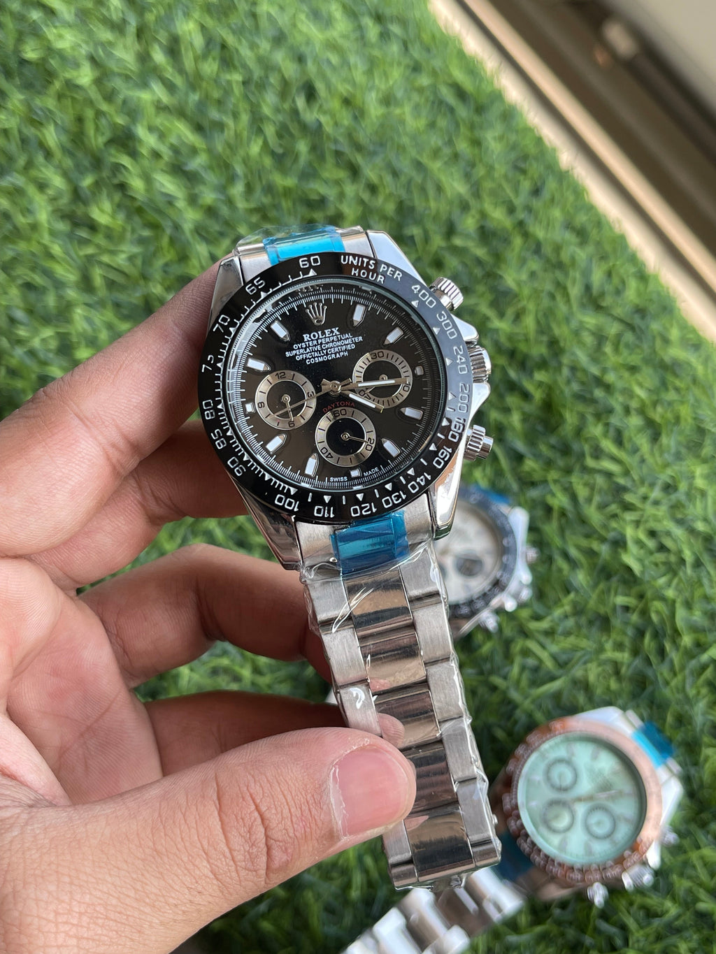 RC RLX Luxury Chronograph Stainless Steel Watch – Black Dial (Daytona-Style)