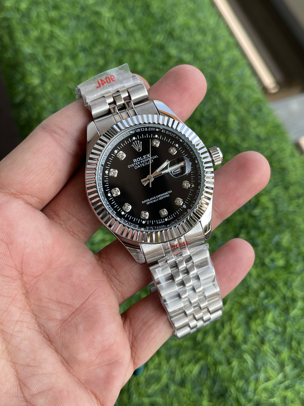 RC RLX Oyster Perpetual Datejust – Black Diamond Dial (Silver Edition)