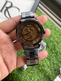 RC Fossiil Townsman Automatic Skeleton Watch – Black Metal Chain