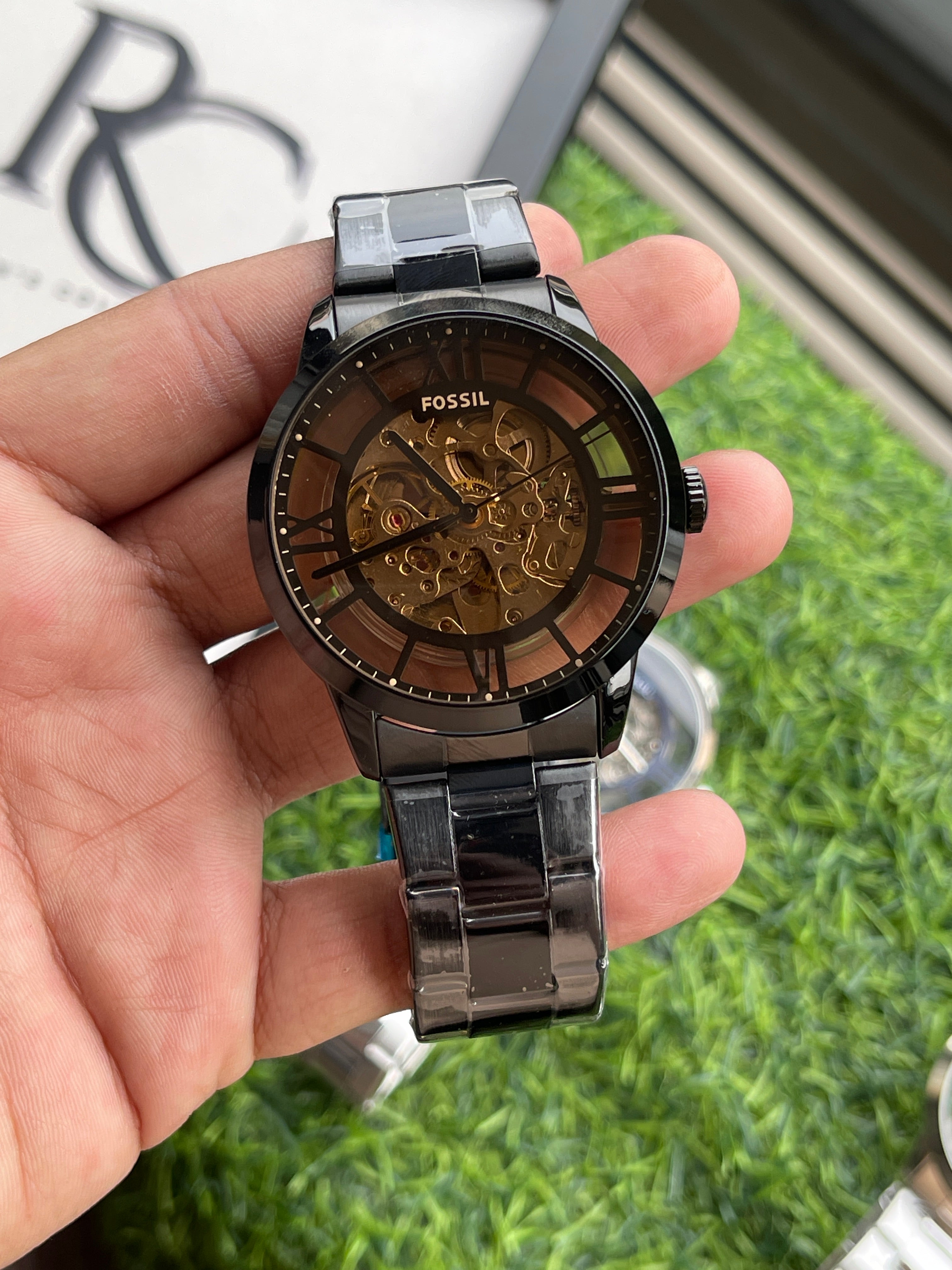 RC Fossiil Townsman Automatic Skeleton Watch – Black Metal Chain