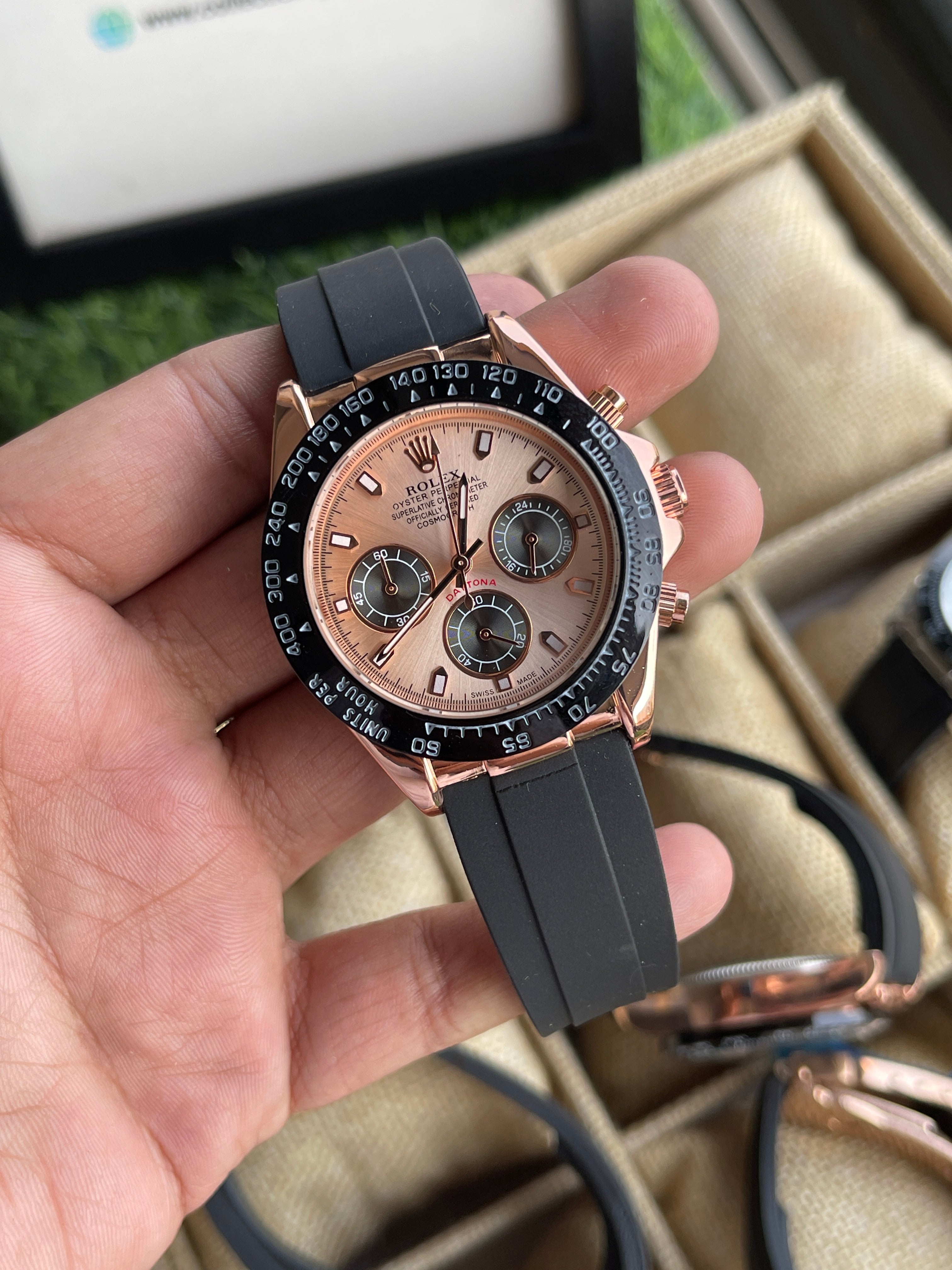 RC RLX Daytona – Rose Gold Case, Champagne Dial (Quartz Model)