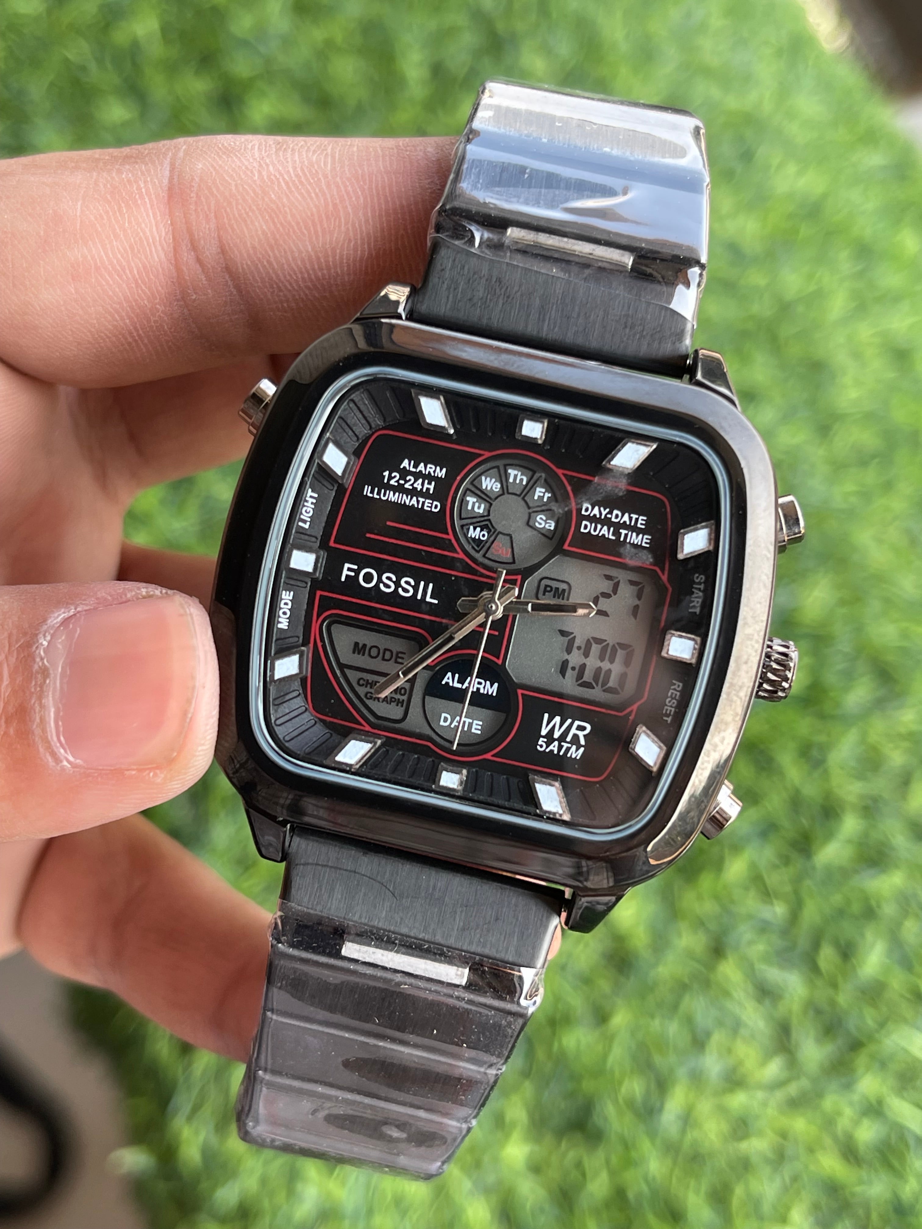 RC Fossiil Dual-Time Digital–Analog Watch – Black Edition