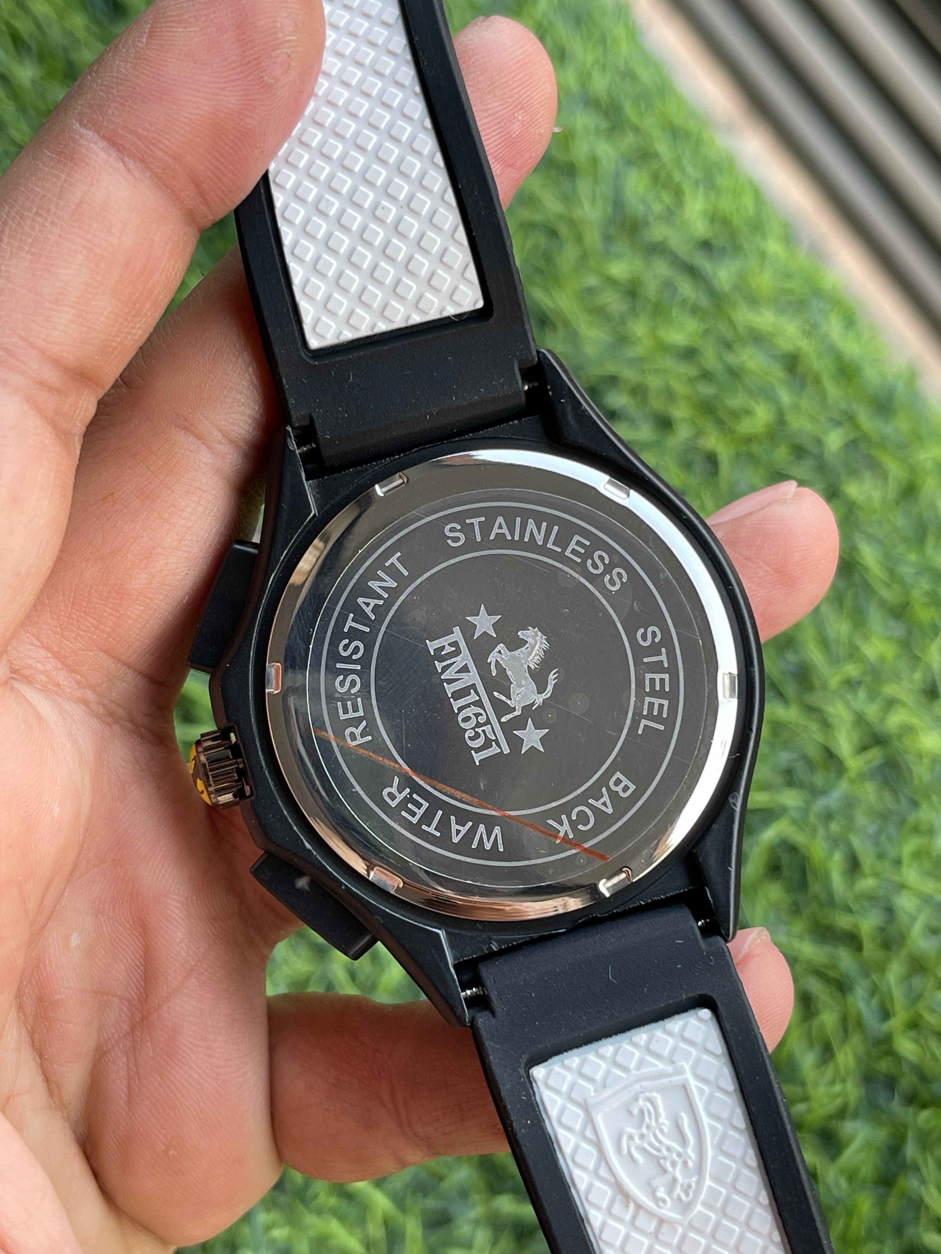 RC Ferrarii Sport Chronograph Style Watch – Black & White Racing Strap