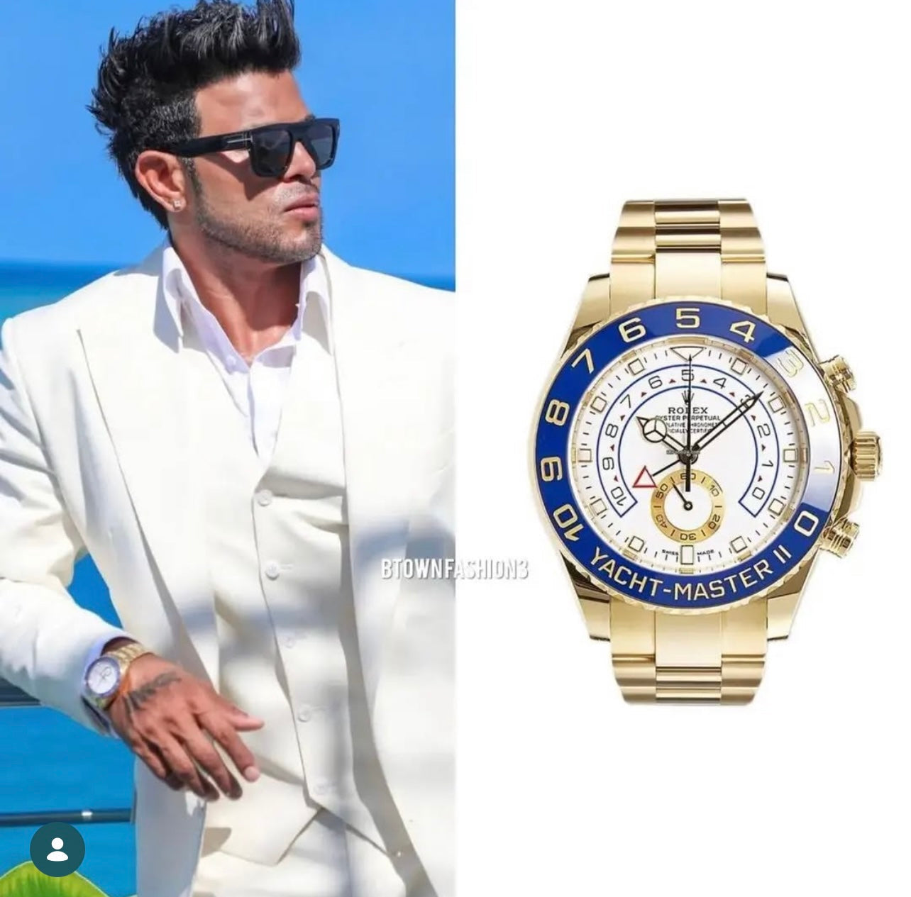 RC RLX Yacht-Master II – Gold & Blue Chronograph Watch (sahil khan edition)