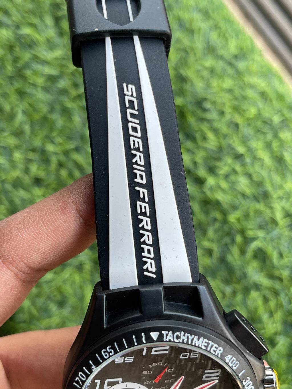 RC Ferrarii Sport Chronograph Style Watch – Black & White Racing Strap