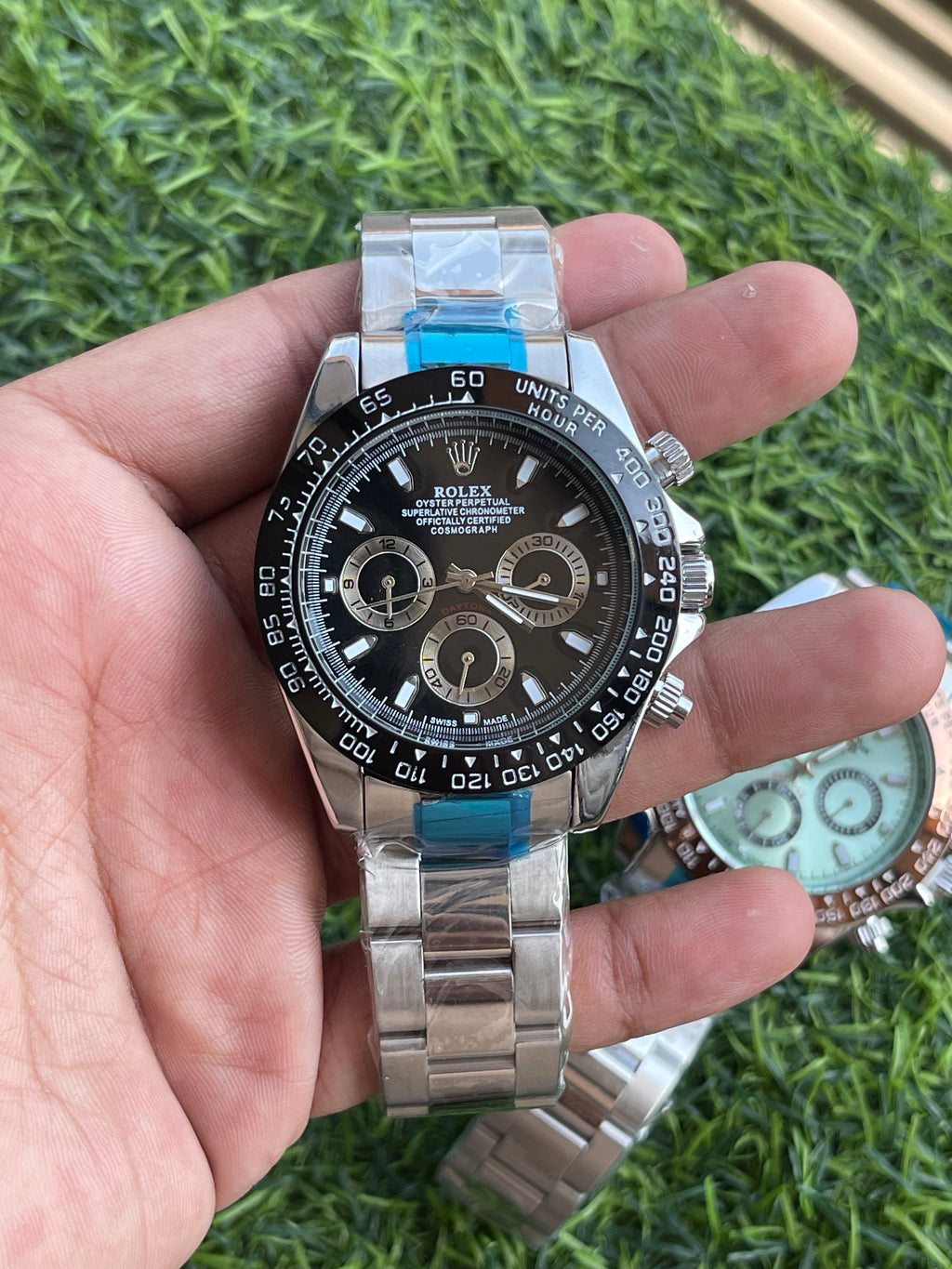 RC RLX Luxury Chronograph Stainless Steel Watch – Black Dial (Daytona-Style)
