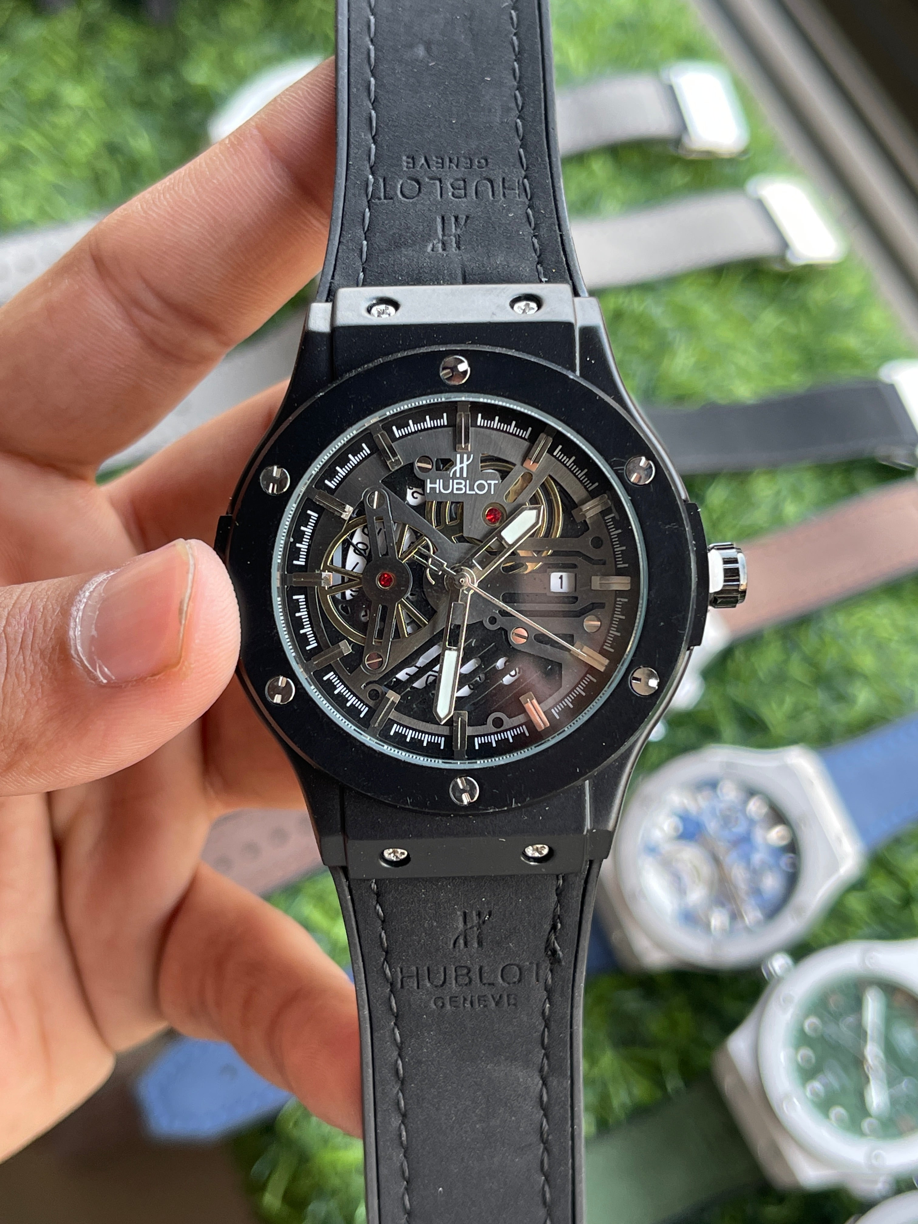 RC Hublt Classic Fusion Black Skeleton Watch (Black Strap)