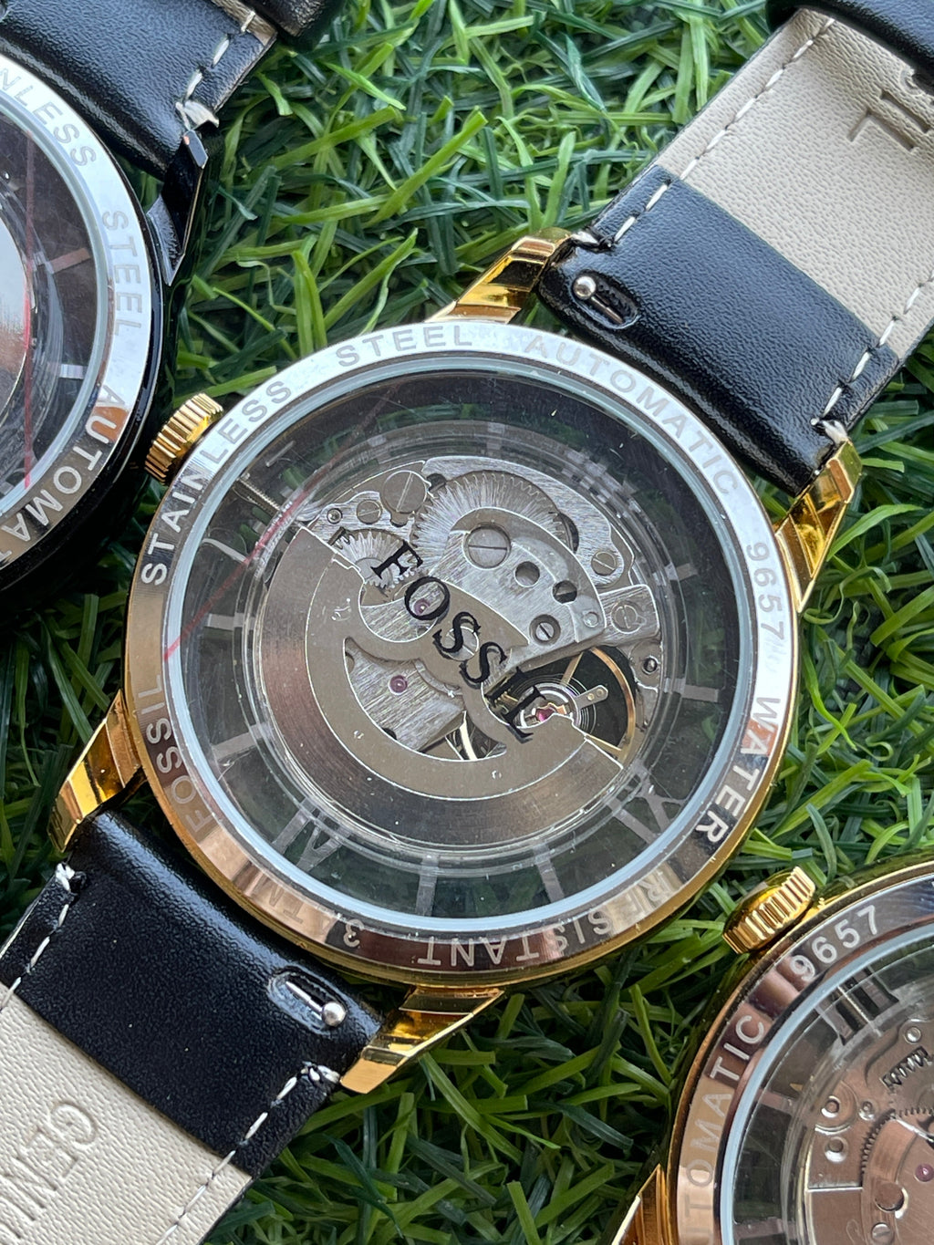 RC Fossiil Skeleton Automatic Watch – Gold Case with Brown Leather Strap