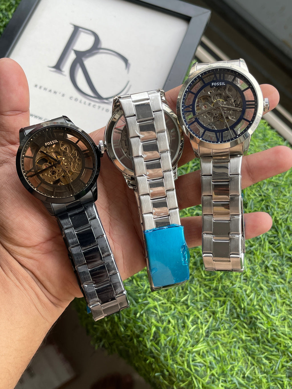 RC Fossiil Townsman Skeleton Automatic Stainless Steel Watch (Green Dial)