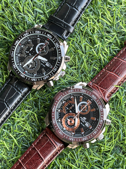 RC Casiio Edifiice Chronograph – Black Dial Leather Edition