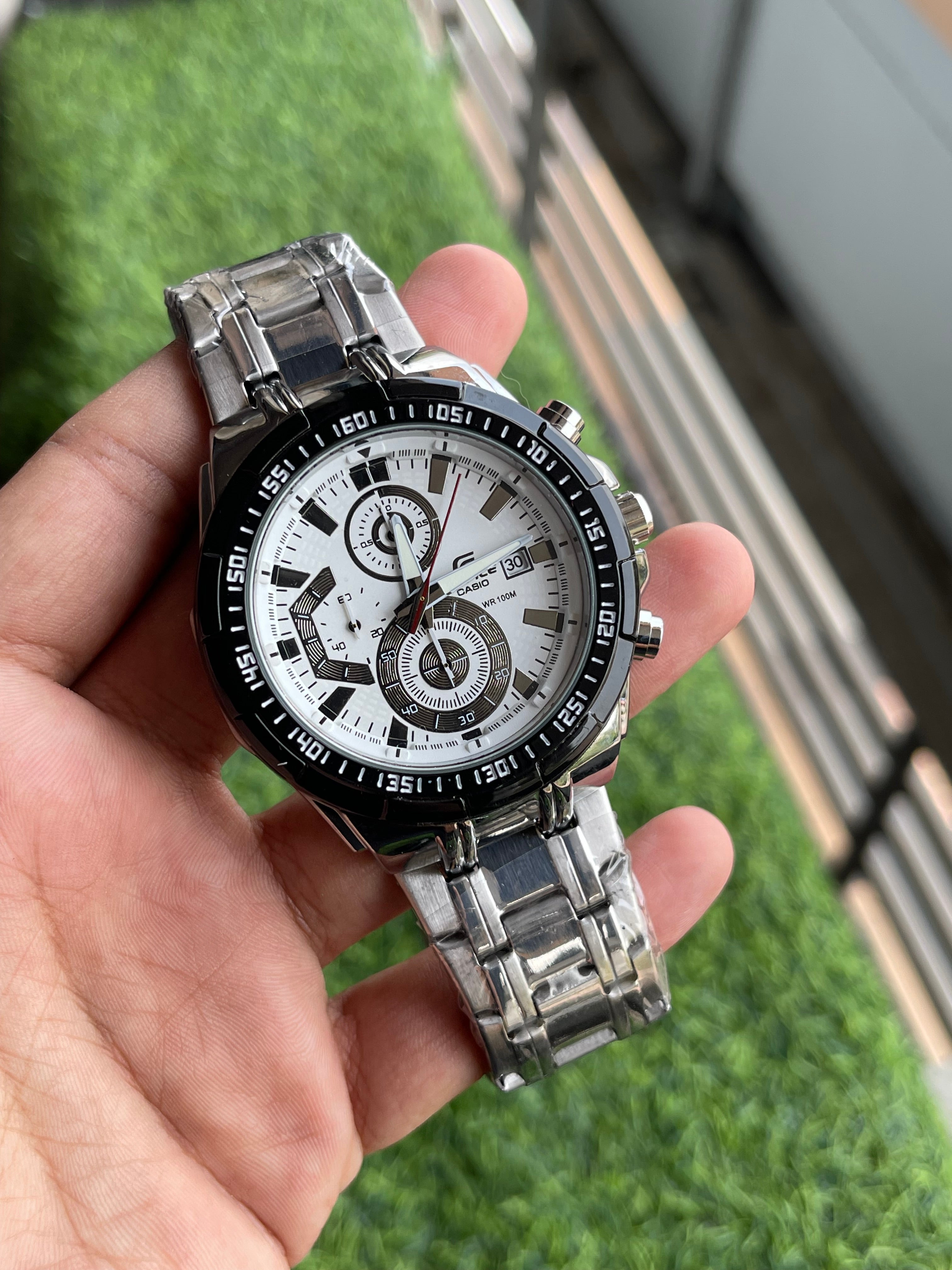 RC Casiio Edifiice White Dial Chronograph – Black Bezel Edition