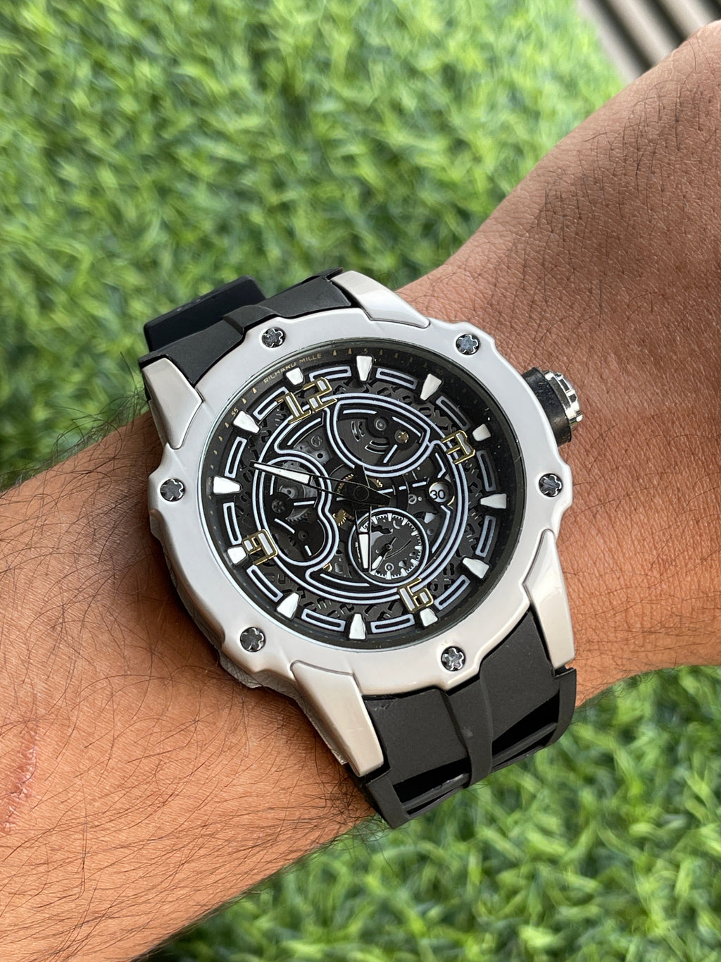 RC RM Luxury Skeleton Sports Watch – Black Silicone Strap
