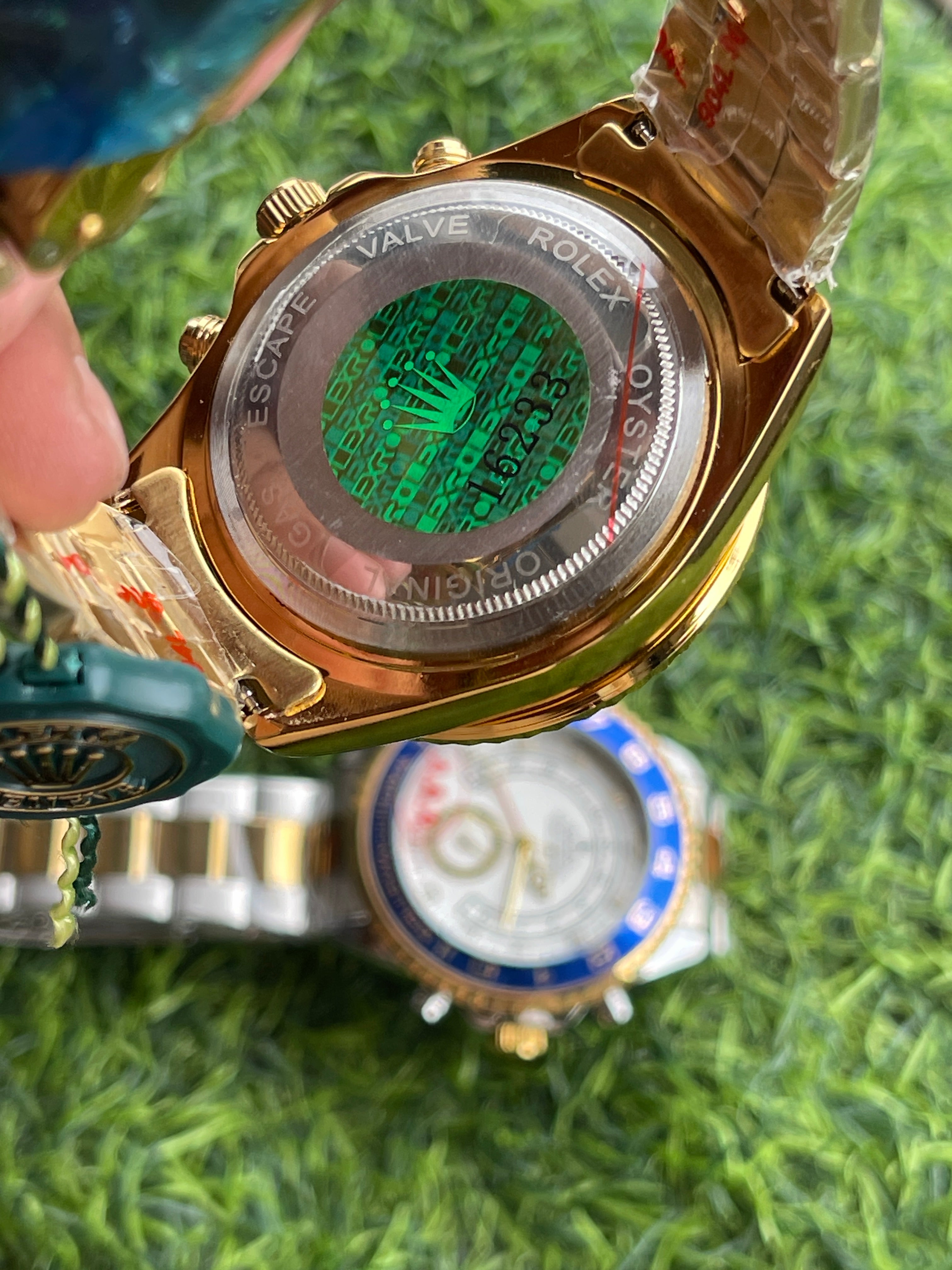 RC RLX Yacht-Master II – Gold & Blue Chronograph Watch (sahil khan edition)