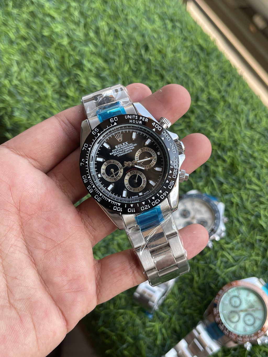 RC RLX Luxury Chronograph Stainless Steel Watch – Black Dial (Daytona-Style)