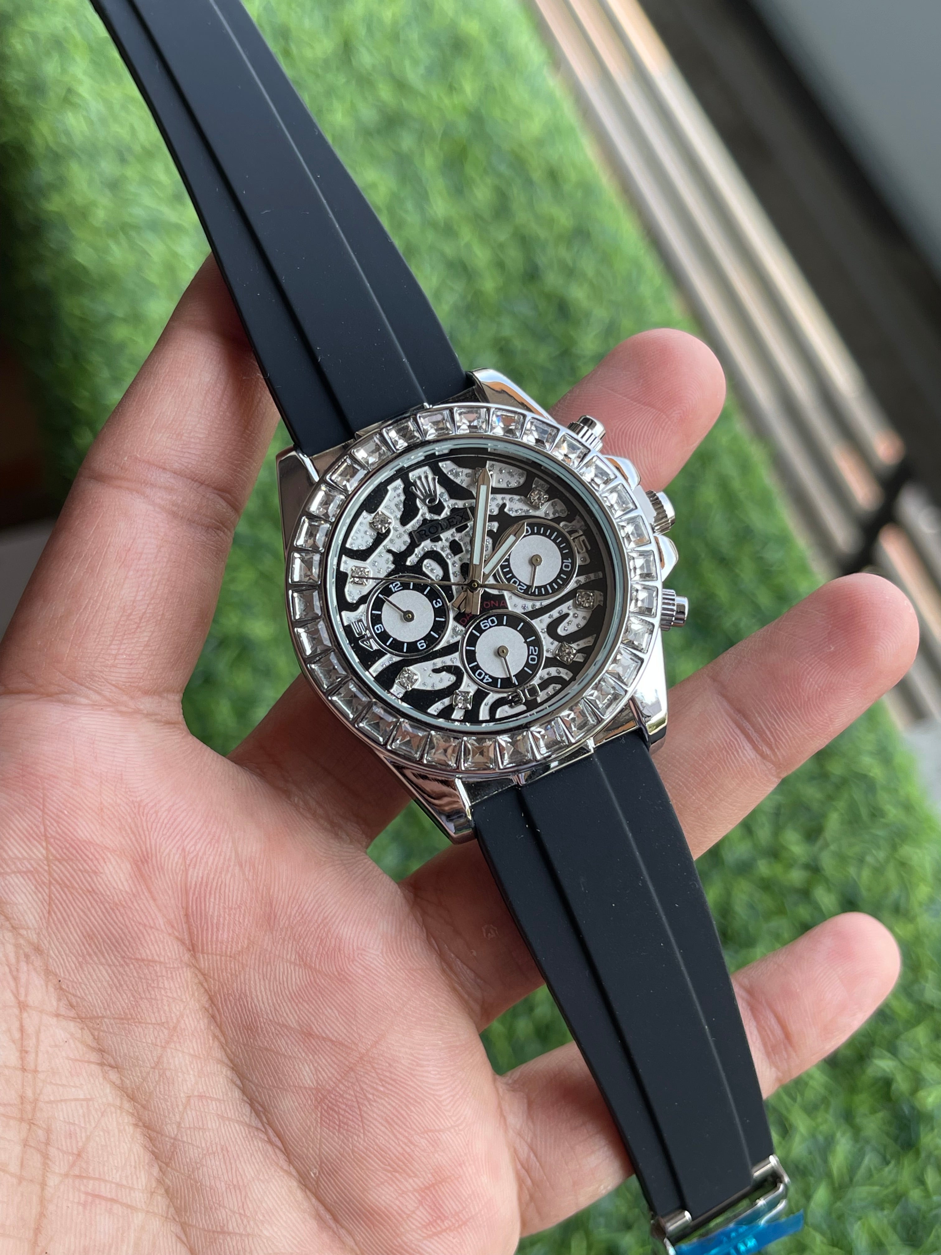 RC RLX Tiger Edition Silver Crystal Chronograph – Classic Black Strap