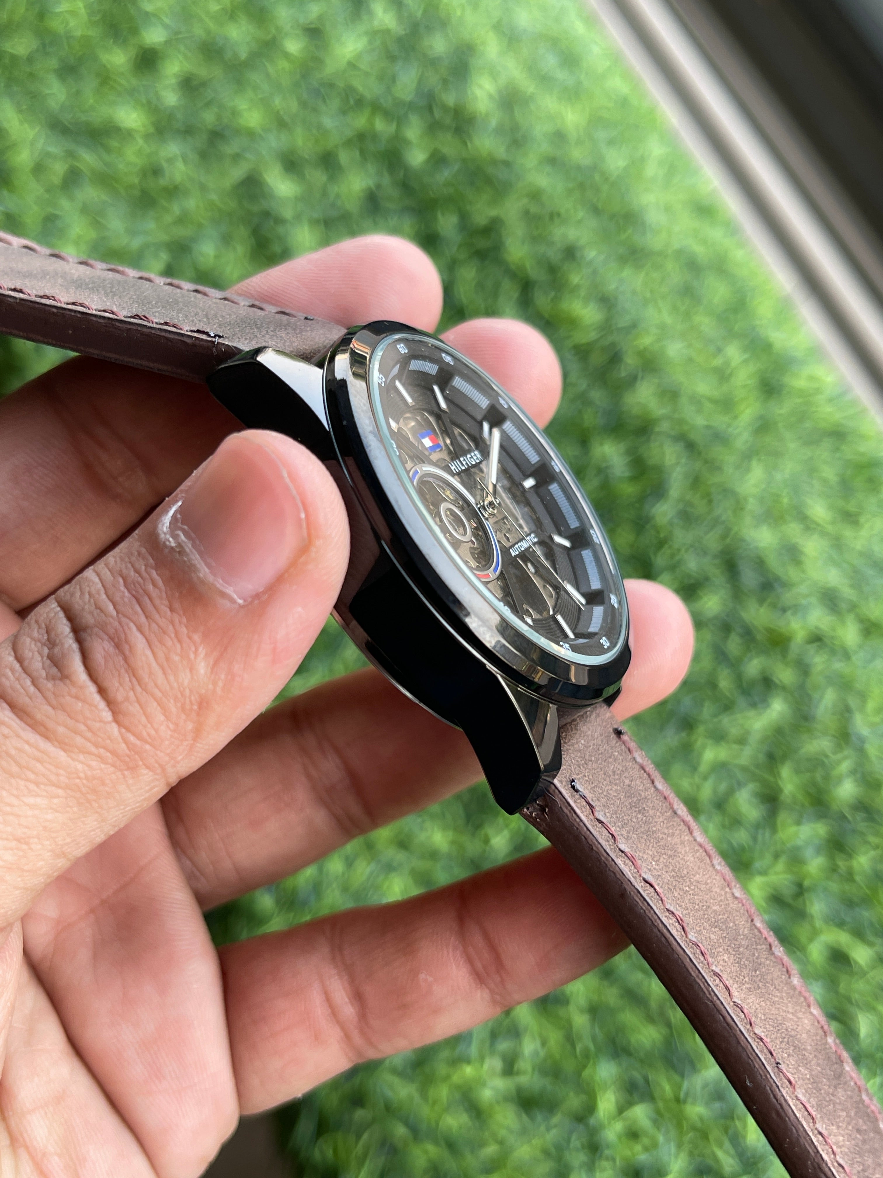 RC Tommy Automatic Skeleton Watch – Brown Leather Strap