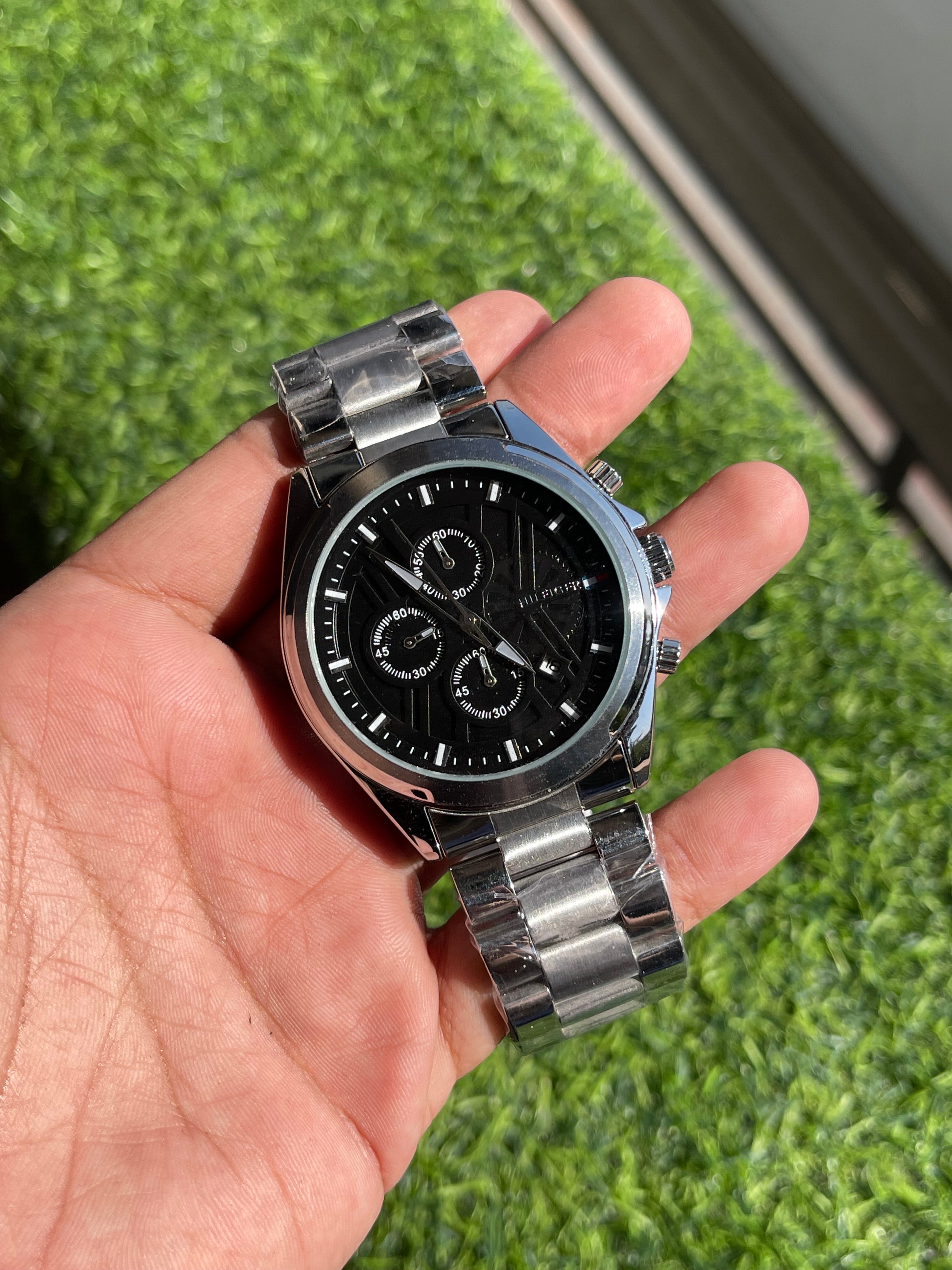 RC TOMMY Stylish Silver Black Chronograph Watch – Premium Steel Edition