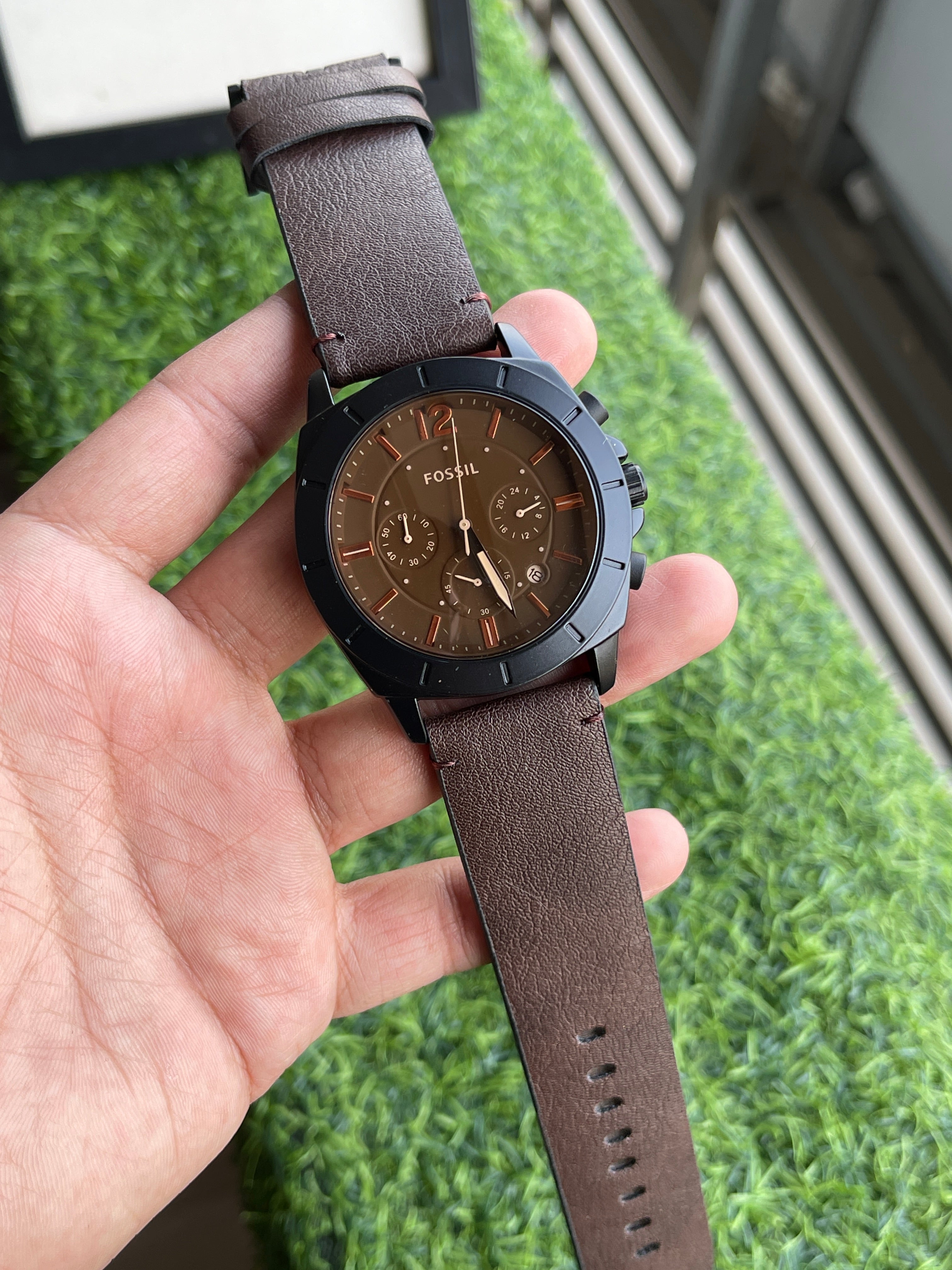 RC Fossiil Chronograph – Black & Brown Leather Edition