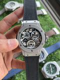RC Hublt Classic Fusion Silver Skeleton Open Dial (Black Strap)
