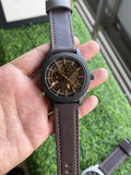 RC Fossiil Skeleton Dial Leather Strap Watch – Black Edition