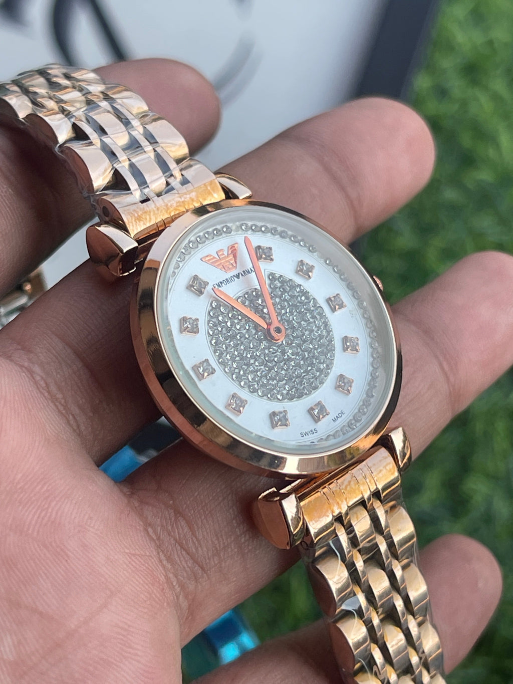 RC Emporiio Armanii–Style Rose Gold Crystal Dial Watch