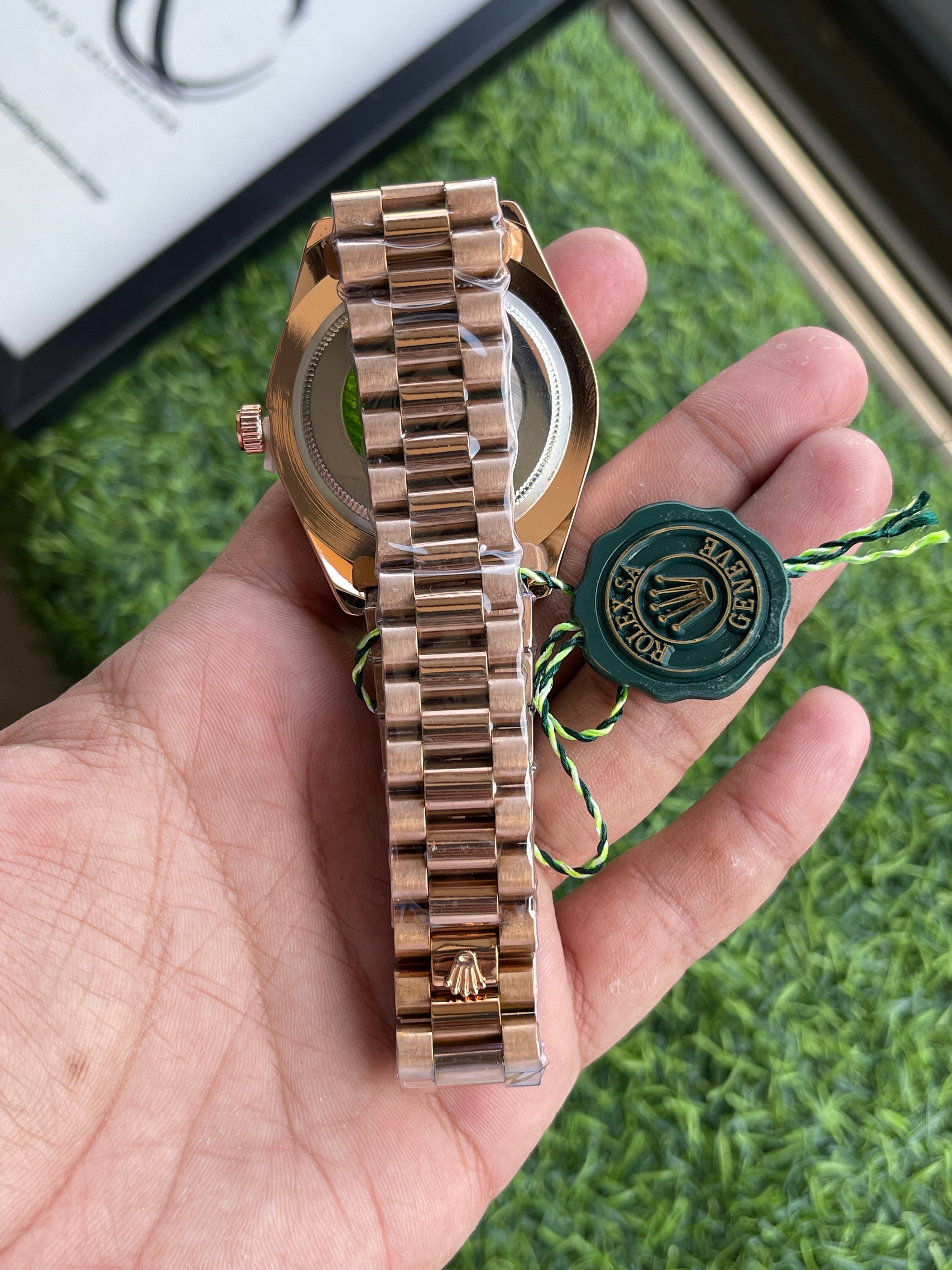 RC RLX Oyster Perpetual Day-Date – Rose Gold President Style Watch