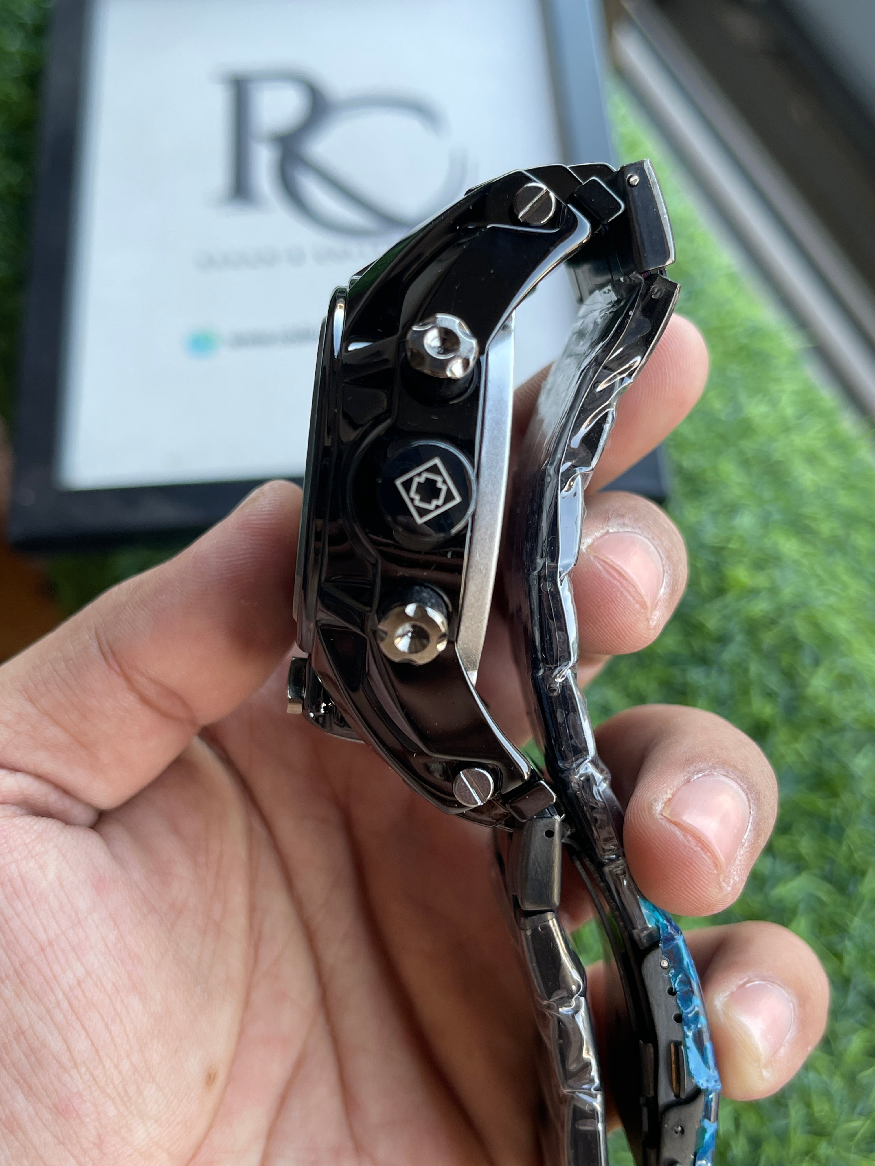 RC Inviicta Black Chronograph Watch with Black Metal Chain