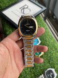 RC Omegaa Black Dial Two-Tone Quartz Watch (Gold & Silver Chain)