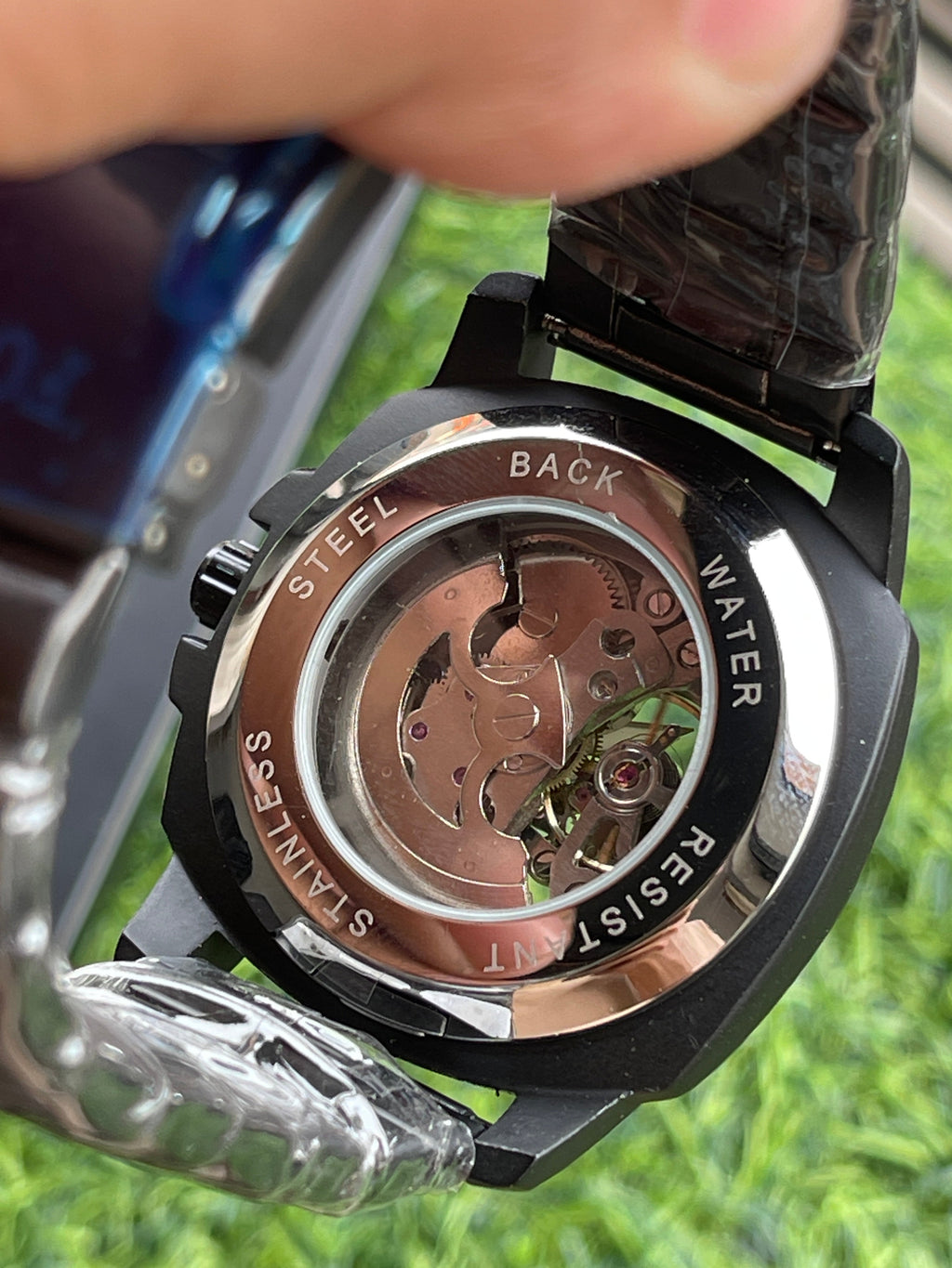 RC Fossiil Skeleton Automatic Watch Combo – Black Metal Chain & Brown Leather Strap