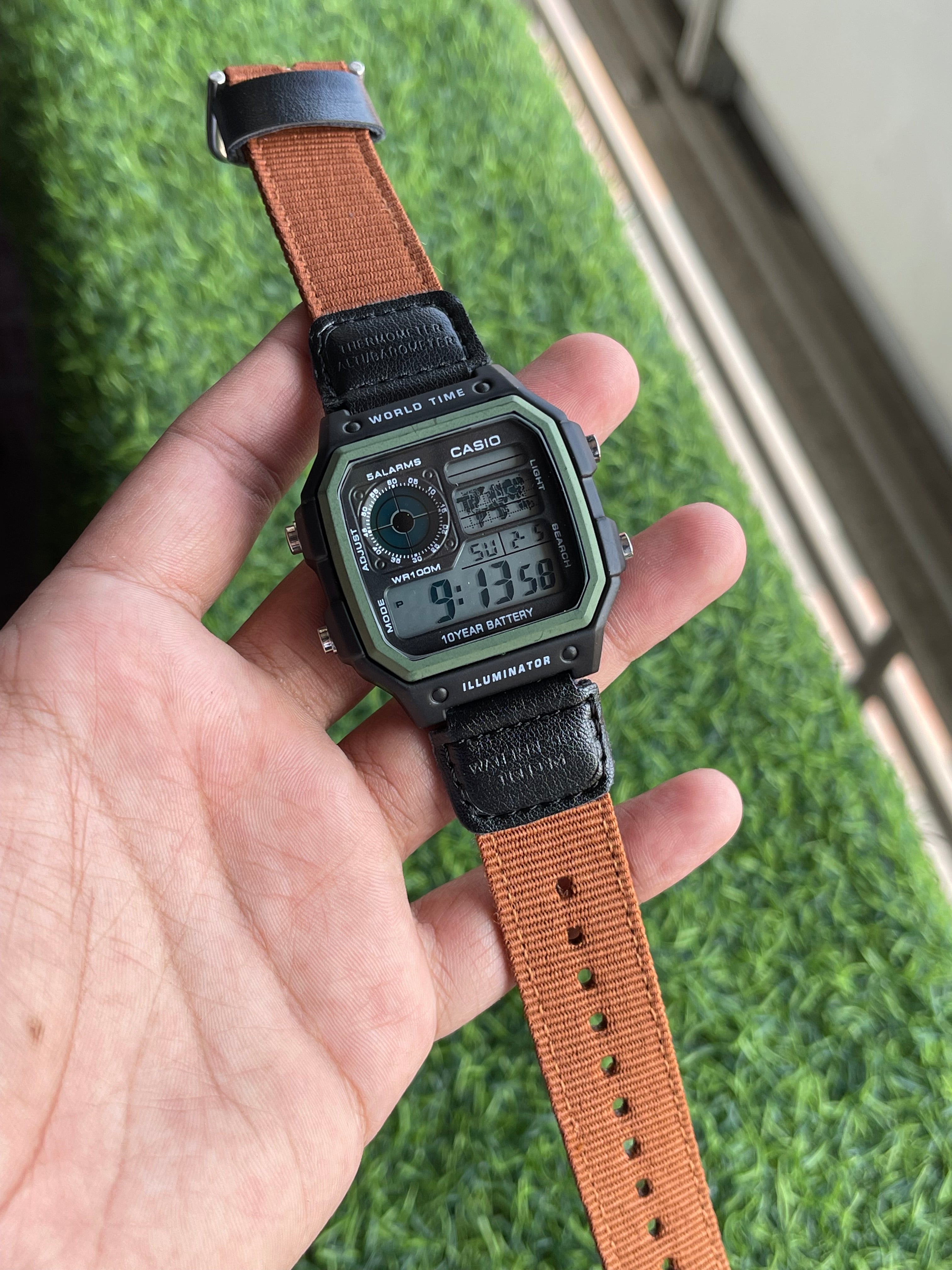 RC Casiio World Time Illuminator Digital Watch (black-brown)