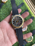 RC RLX Sky-Dweller Style Quartz Watch – Black Dial with Gold Fluted Bezel