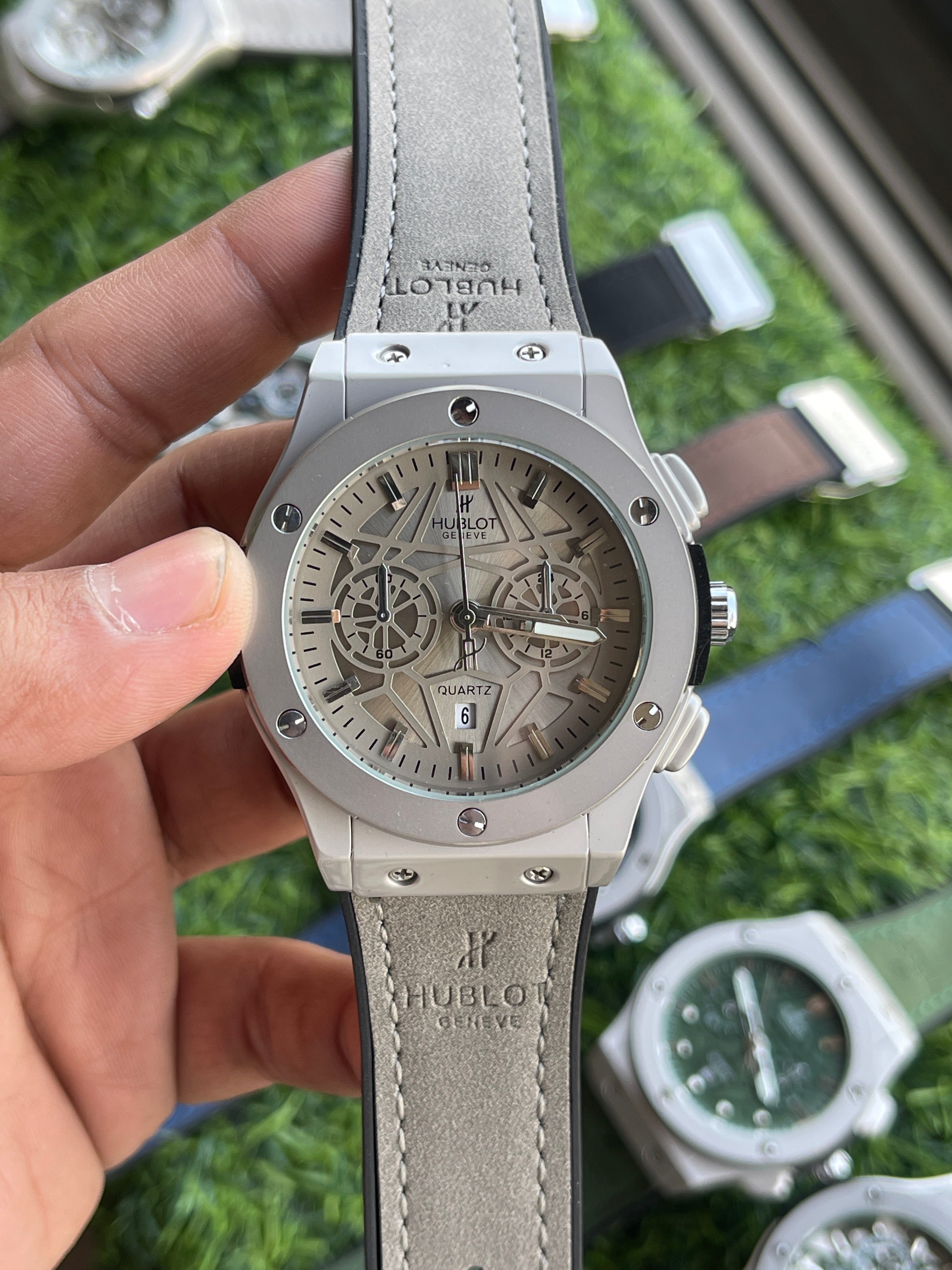 RC Hublt Classic Fusion Silver Case Light Grey Dial Quartz (Grey Strap)