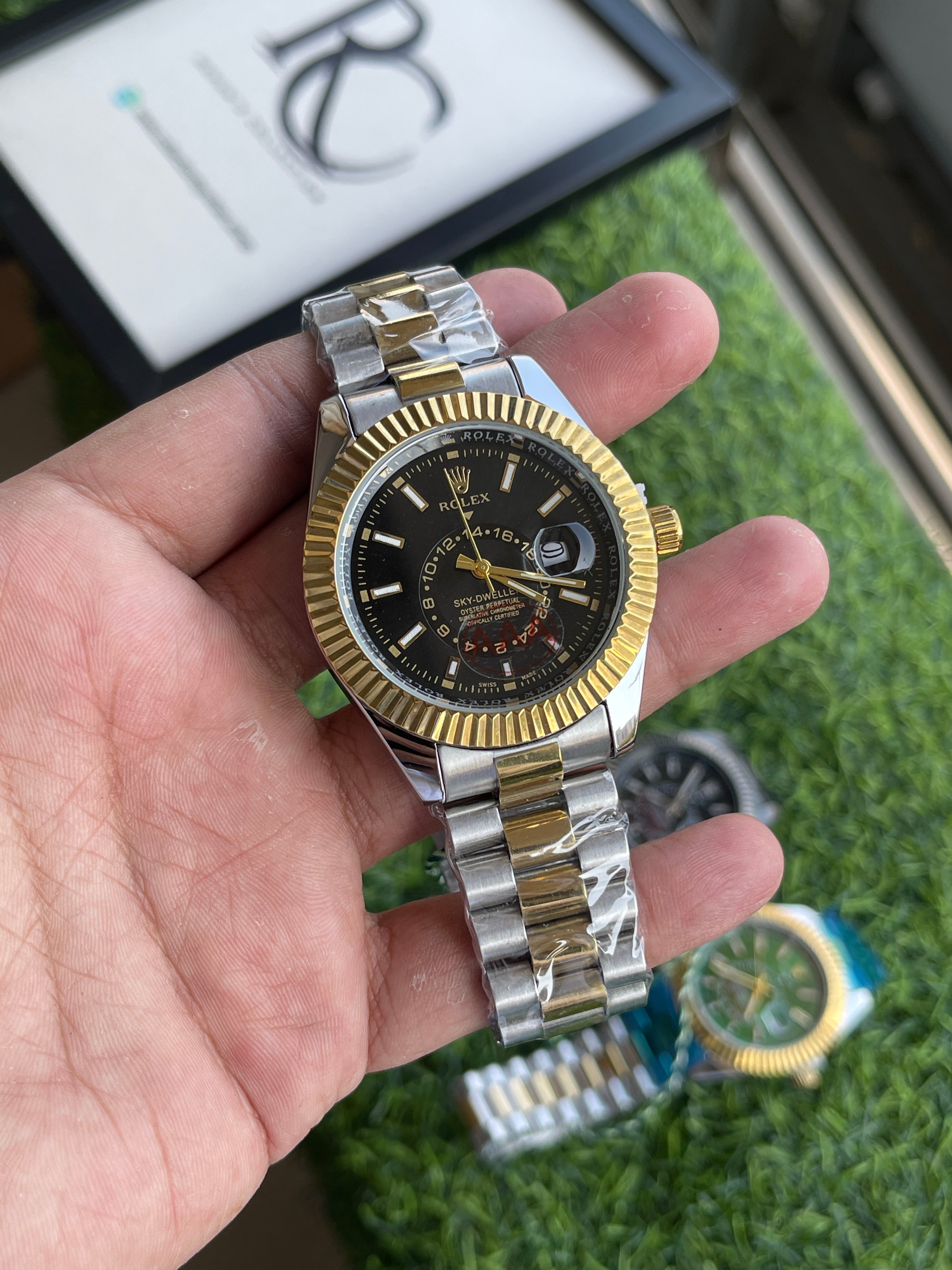 RC RLX Sky-Dweller – Black Dial (Two-Tone Gold & Steel)