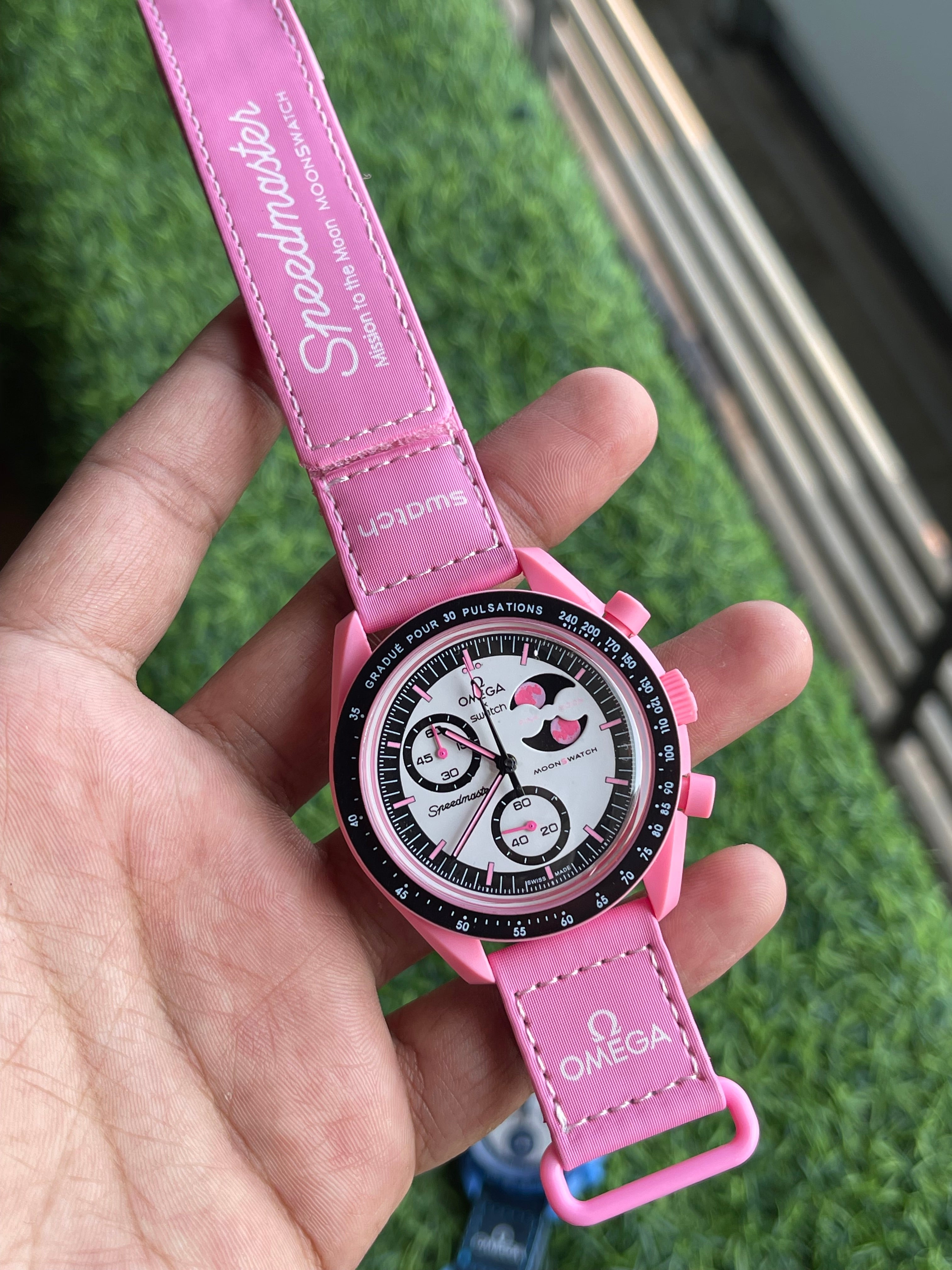RC Omegaa × Swatch Speedmaster “Pink Moonphase” Moonswatch