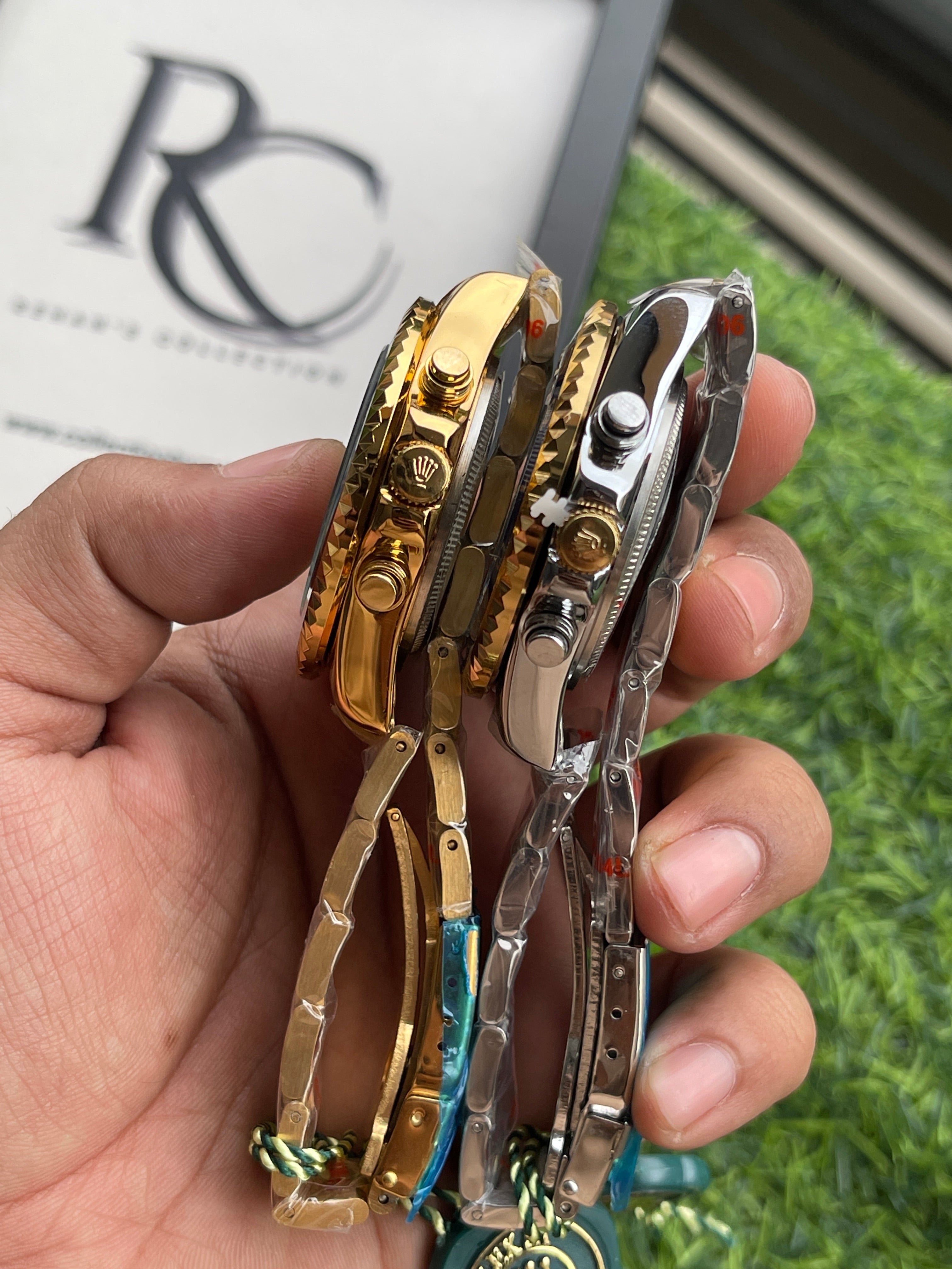RC RLX Yacht-Master II – Gold & Blue Chronograph Watch (sahil khan edition)