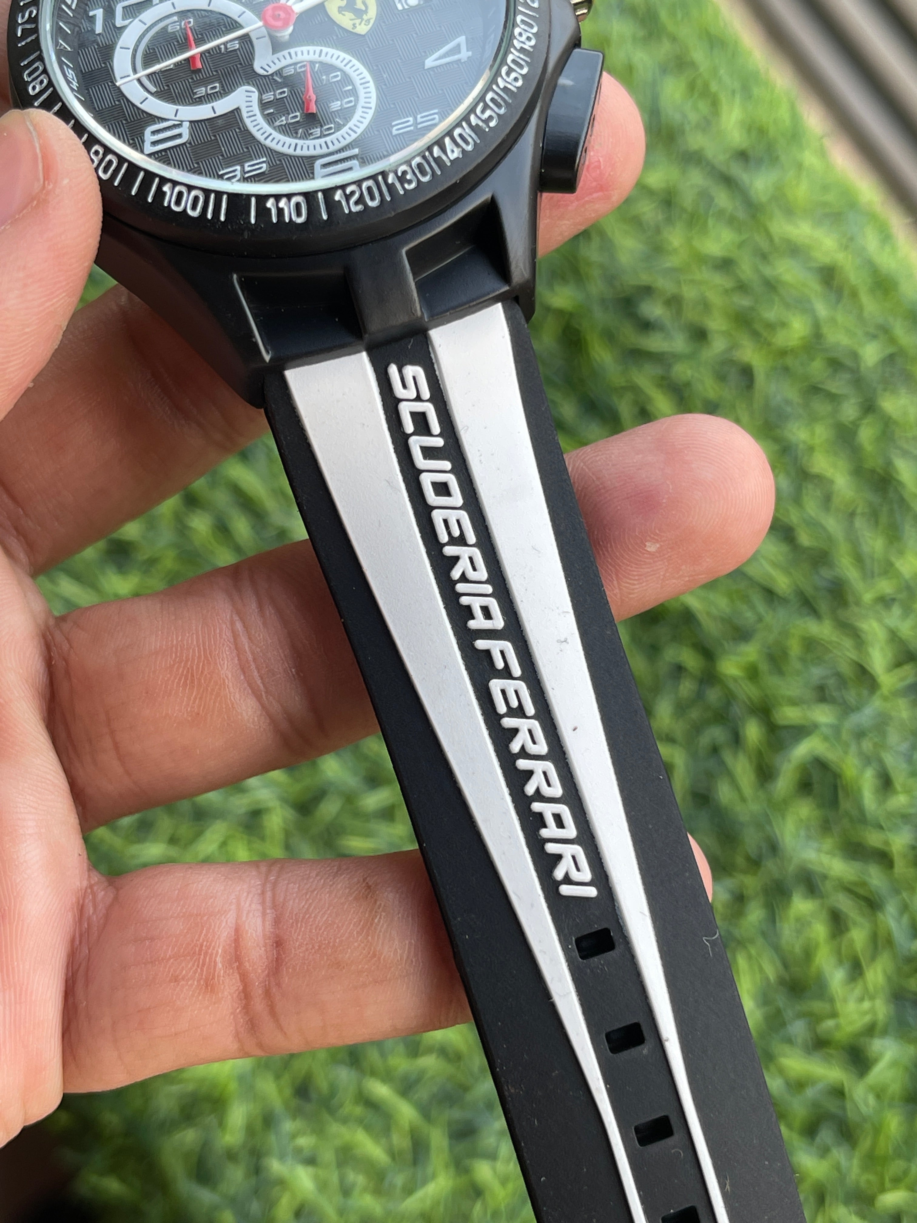 RC Ferrarii Sport Chronograph Style Watch – Black & White Racing Strap