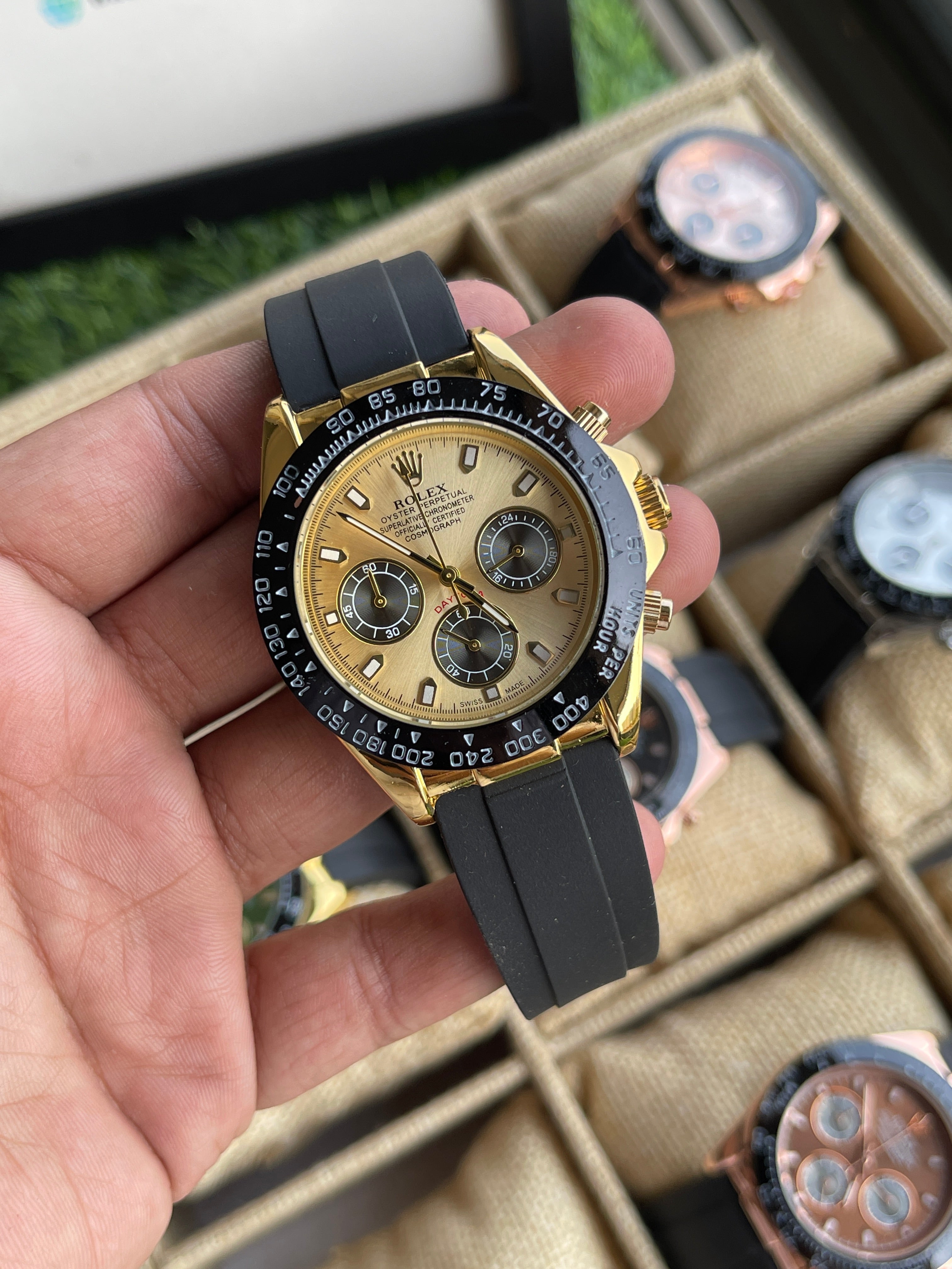 RC RLX Daytona – Gold Case, Champagne Dial (Quartz Model)