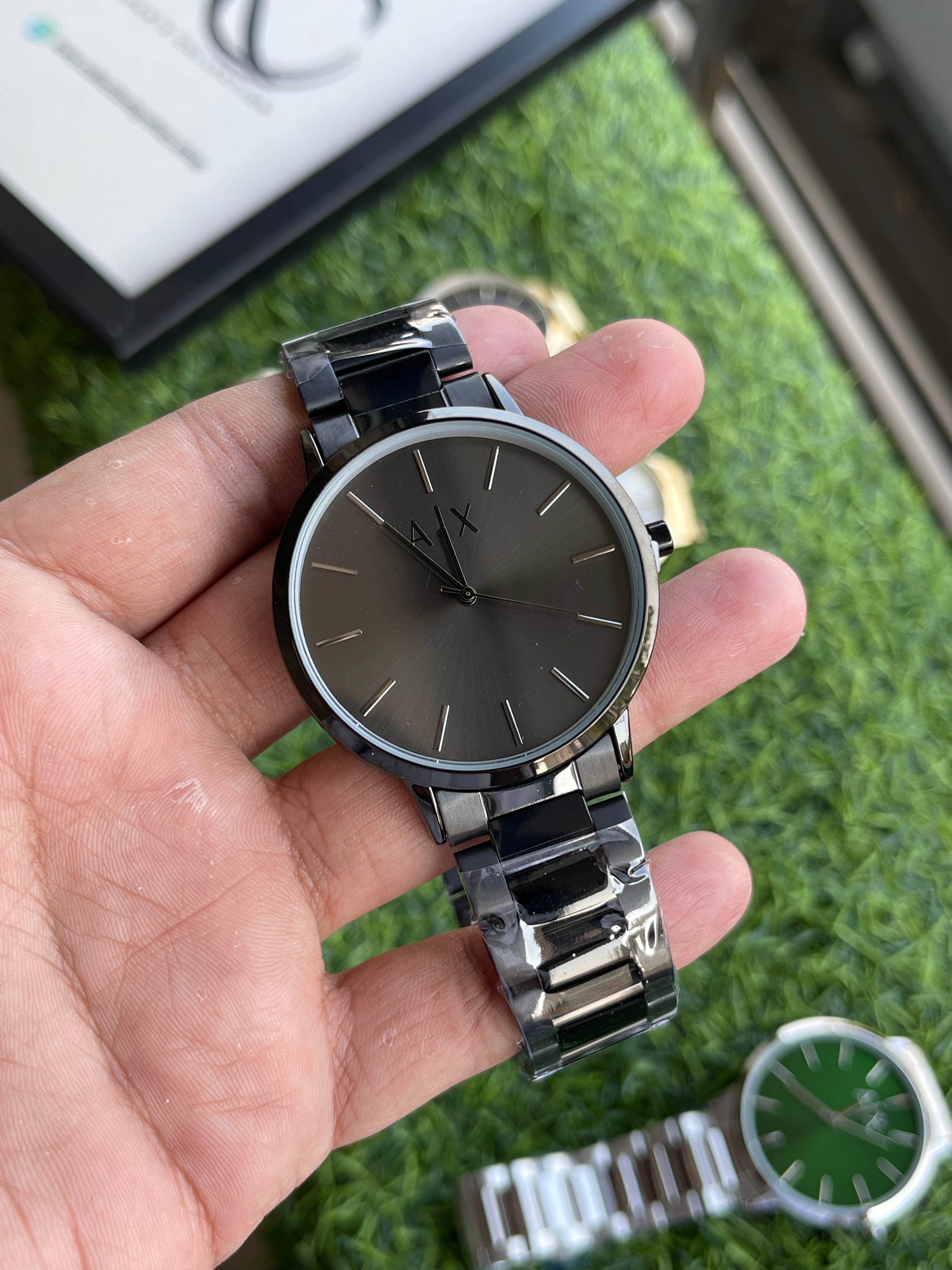 RC Armanii (A|X) All-Black Stainless Steel Watch – Charcoal Sunray Dial
