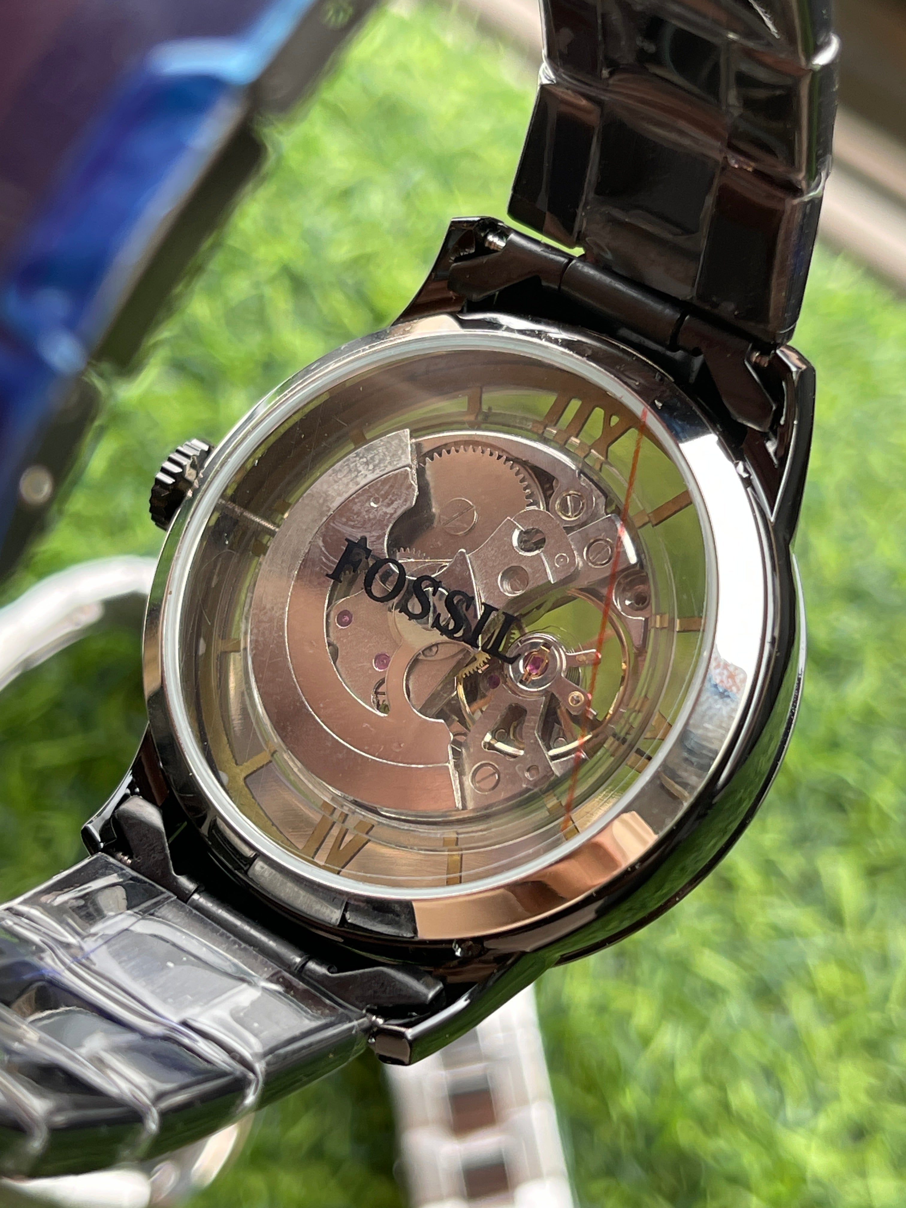 RC Fossiil Townsman Automatic Skeleton Watch – Black Metal Chain