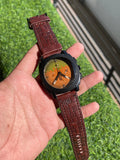 RC Fossiil-Inspired Textured Brown Leather Watch