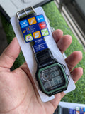 RC Casiio World Time Illuminator Digital Watch (black-green)