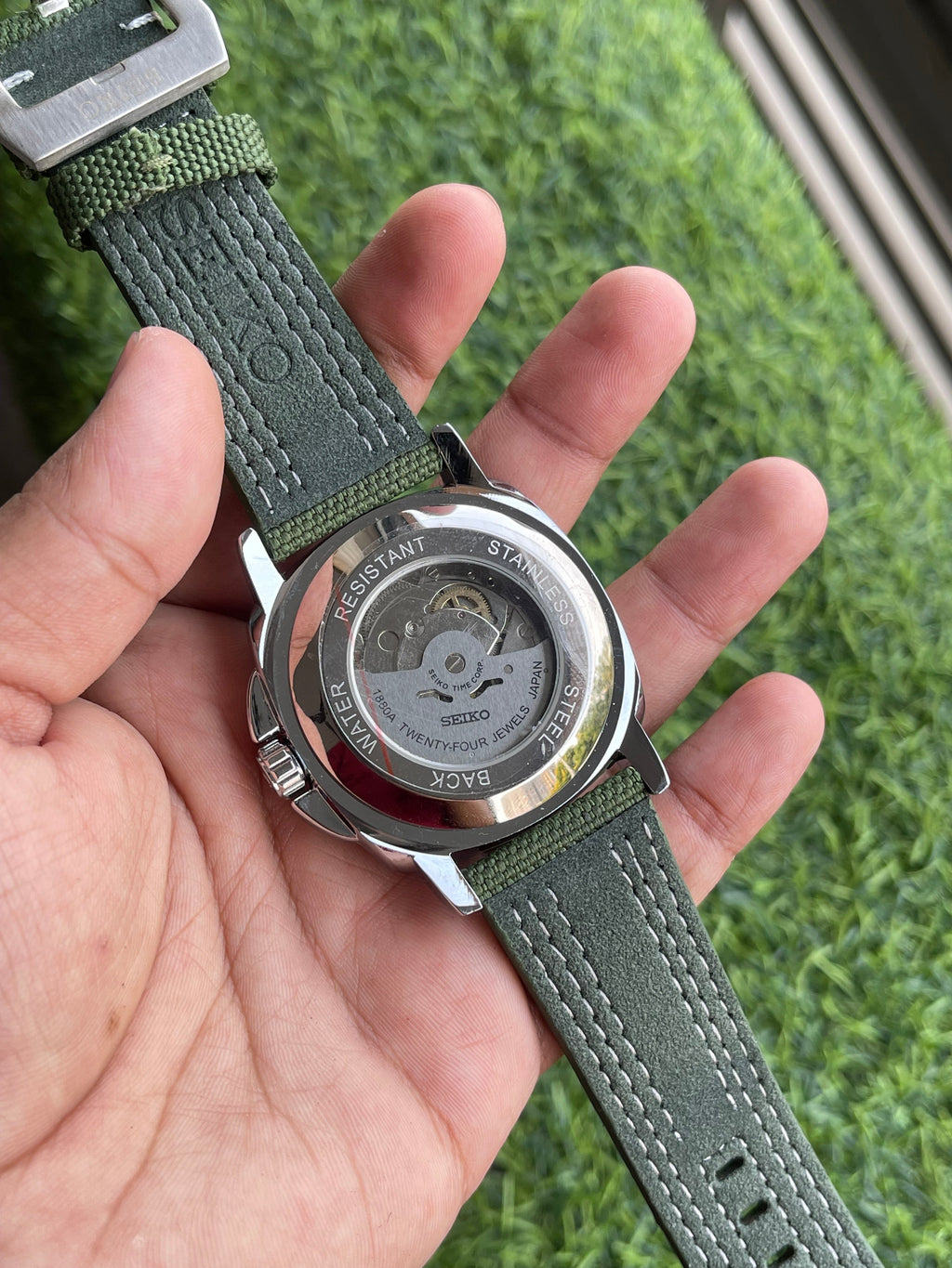 RC Seiiko 5 Sports Automatic Watch – Green Dial with Canvas Strap