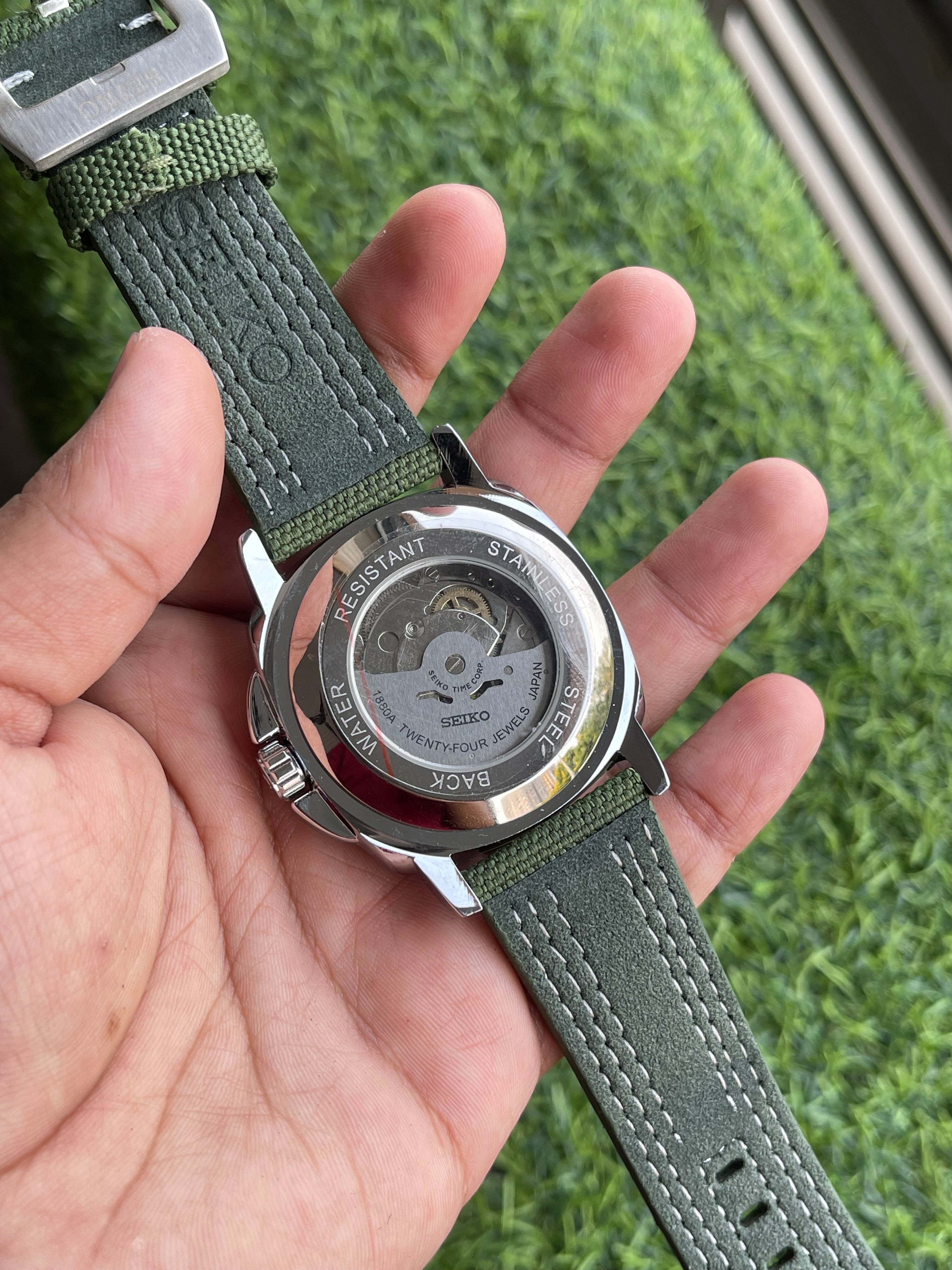 RC Seiiko 5 Sports Automatic Watch – Green Dial with Canvas Strap