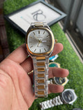 RC Omegaa Silver Dial Two-Tone Quartz Watch (Gold & Silver Chain)