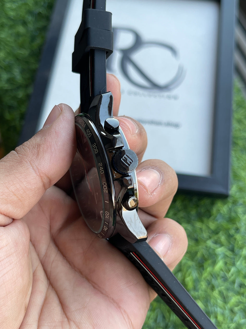RC Tommy Black Chronograph Watch with Black Silicone Strap