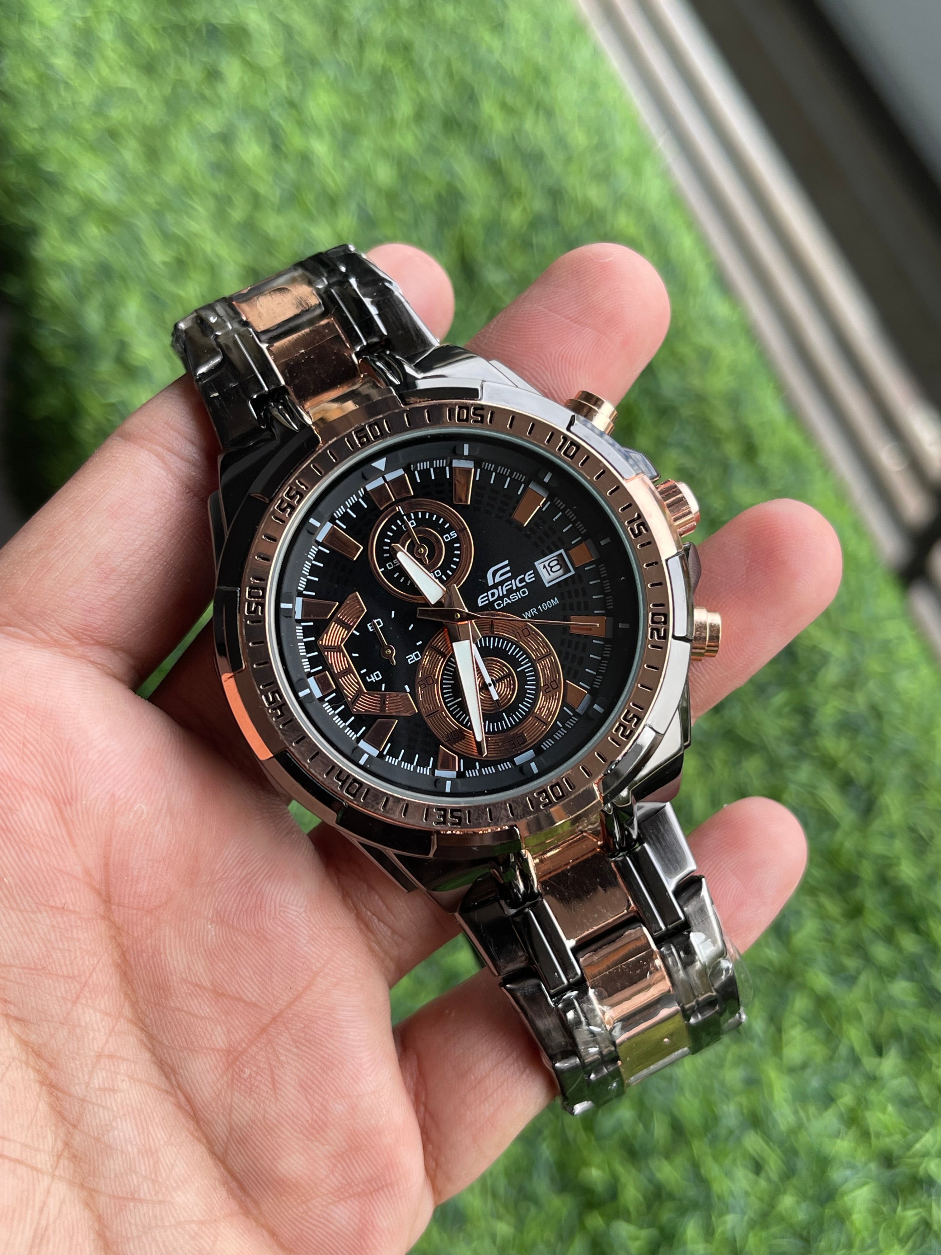 RC Casiio Edifiice Rose Gold Chronograph – Black Dial Edition