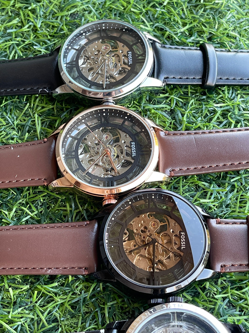 RC Fossiil Skeleton Automatic Watch – Gold Case with Black Leather Strap