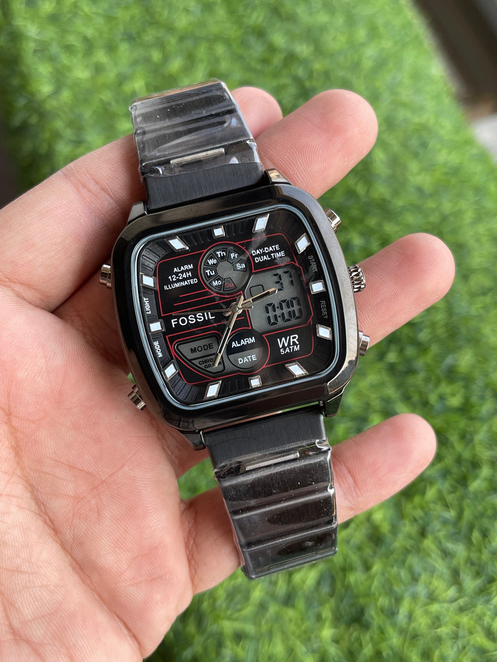 RC Fossiil Dual-Time Digital–Analog Watch – Black Edition